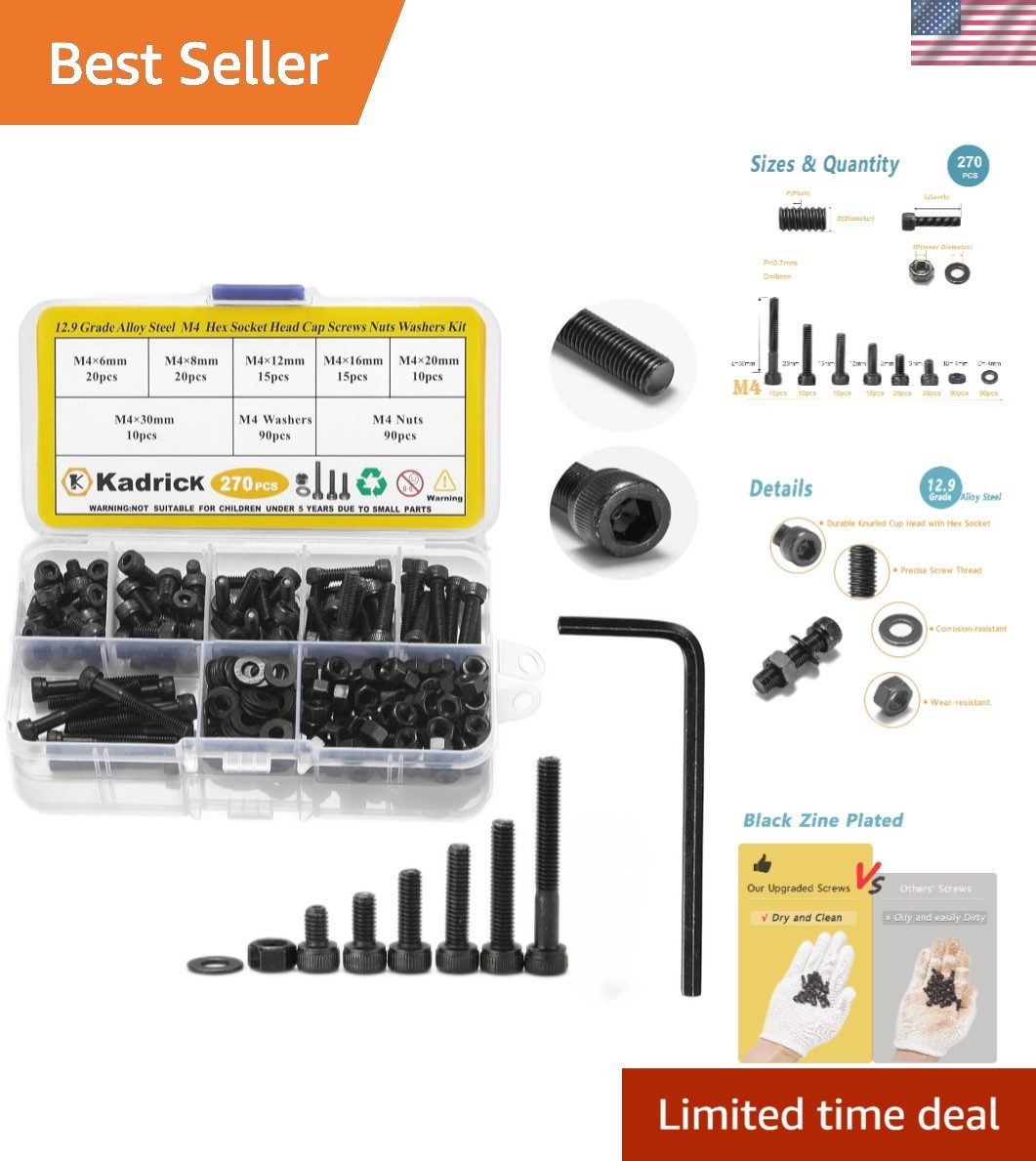 Versatile 270 Pcs M4 Screws with Nuts/Washers – Ideal for All DIY Projects