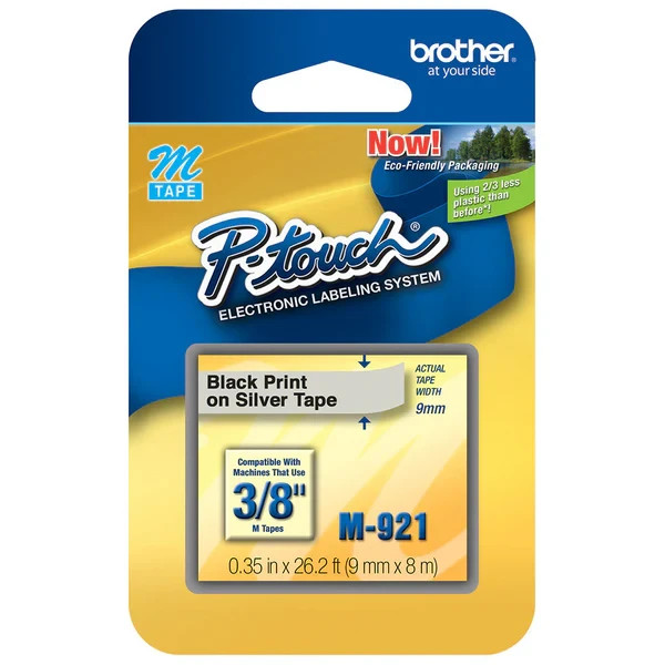 Genuine Brother M-921 Black on Silver 3/8″ (9mm) P-Touch Label Tape For PT-M95