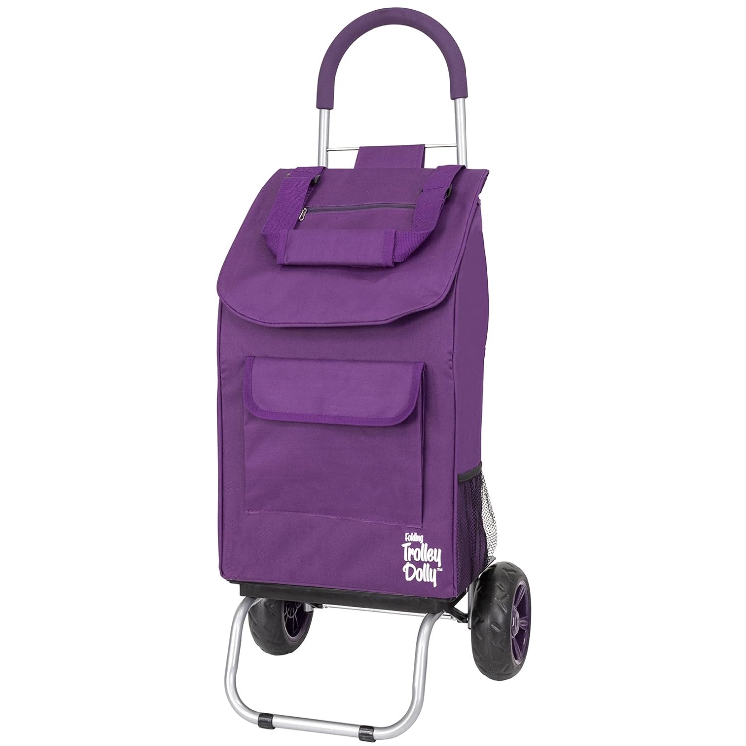Purple Foldable Shopping Cart with Wheels and Bag