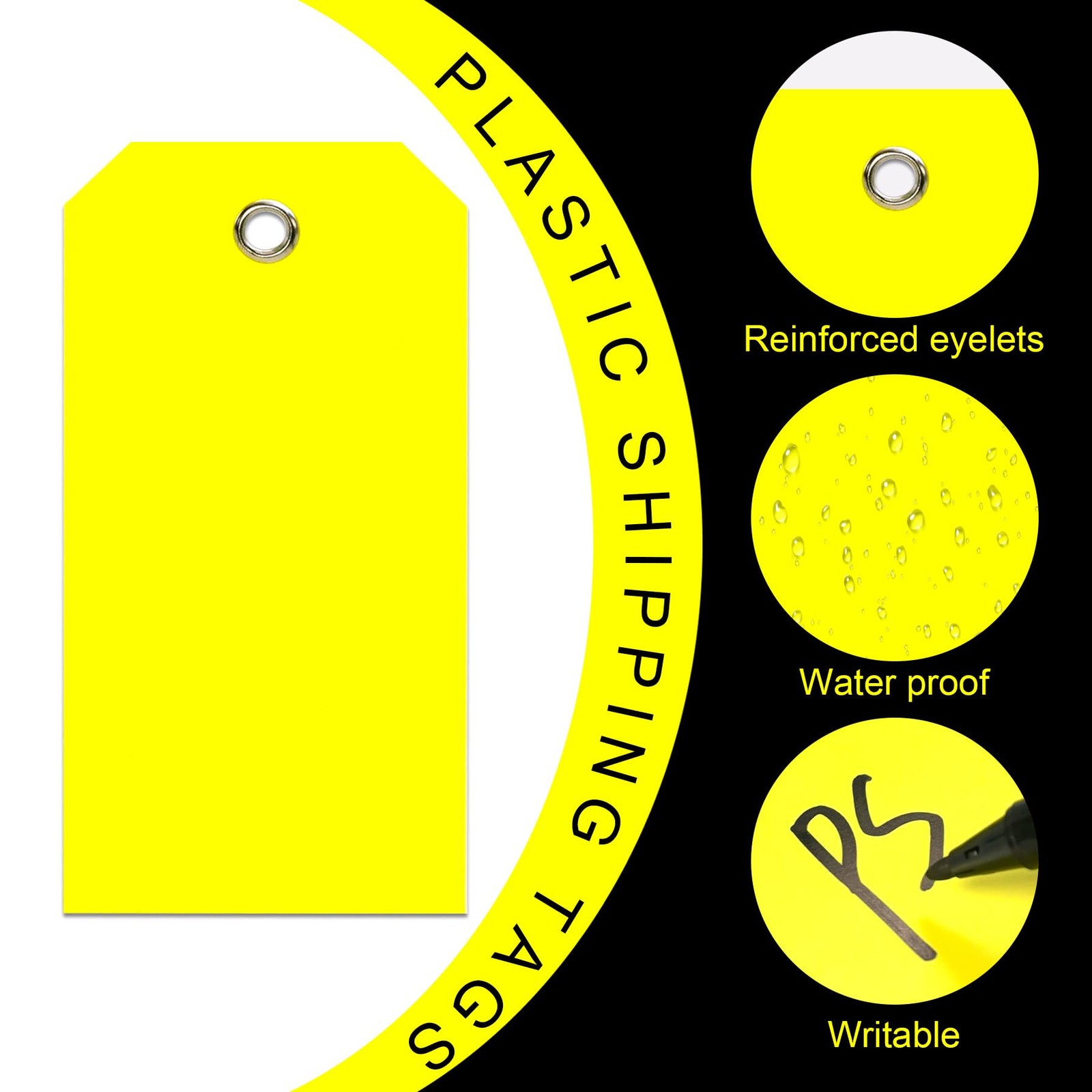 100 Pieces Plastic Shipping Tags with Reinforced Wire 2.36 x 4.7, Yellow