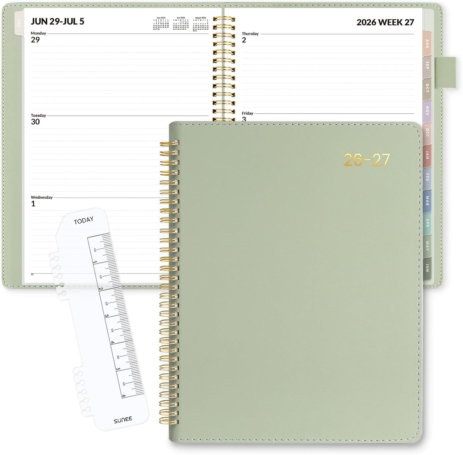 Elegant 2026-2027 Planner – 9×11.2 Leather, Extra Pages & Colorful Tabs