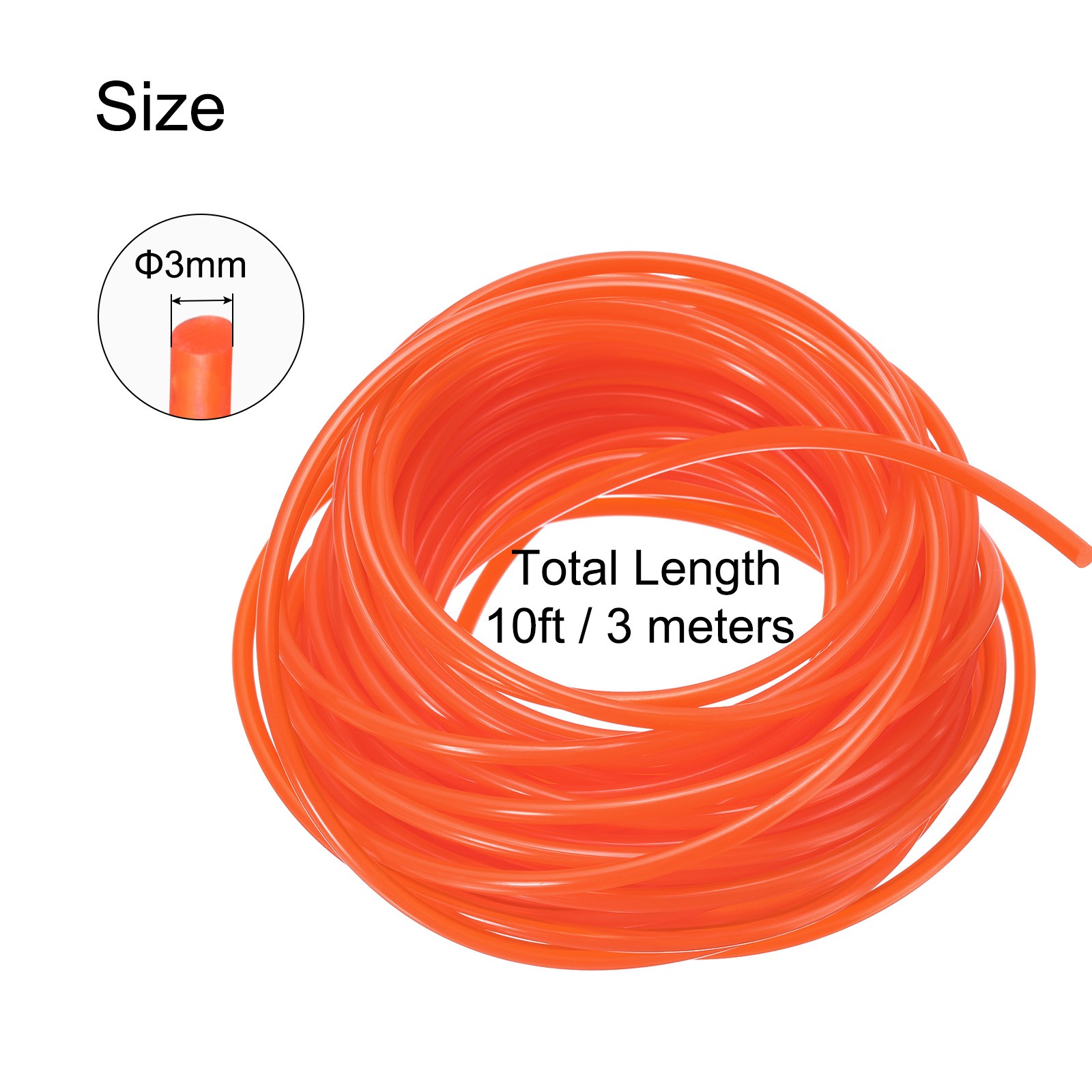 Polyurethane Round Belts 3mm Dia 3 Meters 10ft Length Smooth Surface Orange