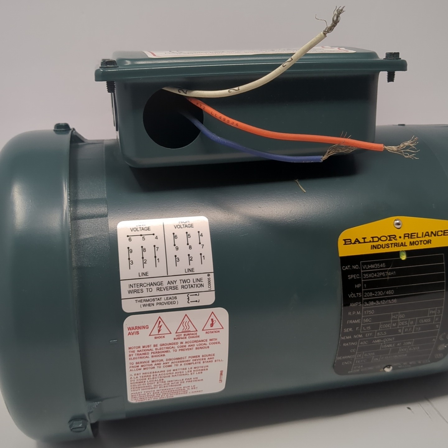 Baldor VUHM3546 Industrial AC Motor 1Hp 1750RPM 208-230/460V-AC 3PH 56C
