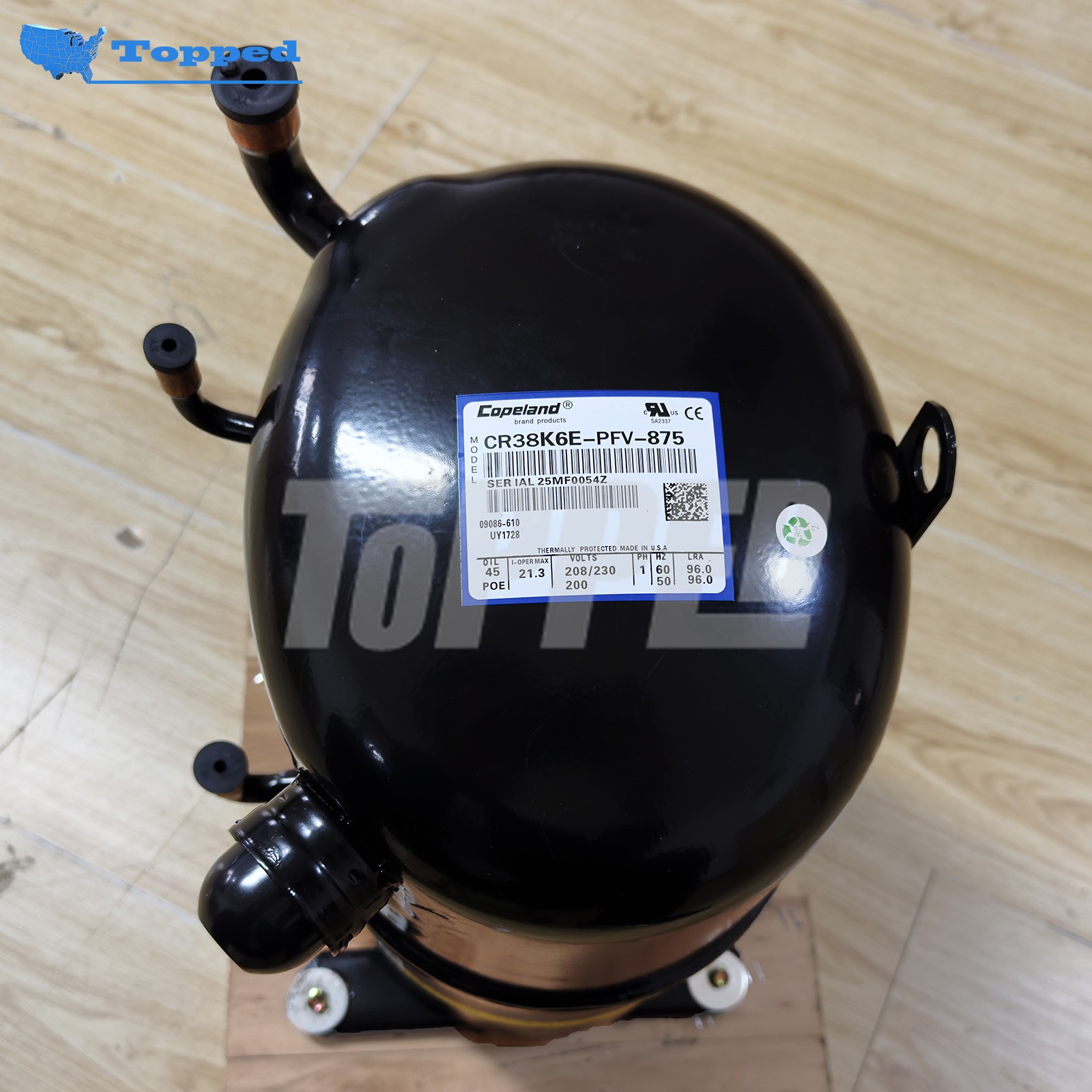 New Scroll Compressor 208-230V 1PH 3.2 Ton R-22 for Copeland CR38K6E-PFV-875