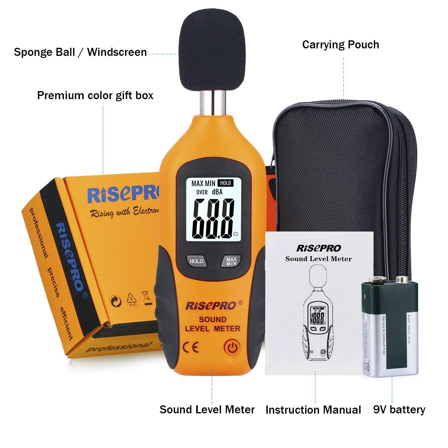 Digital Sound Level Meter 30-130 dB, Backlight, MAX/MIN, Data Hold, Auto Power O