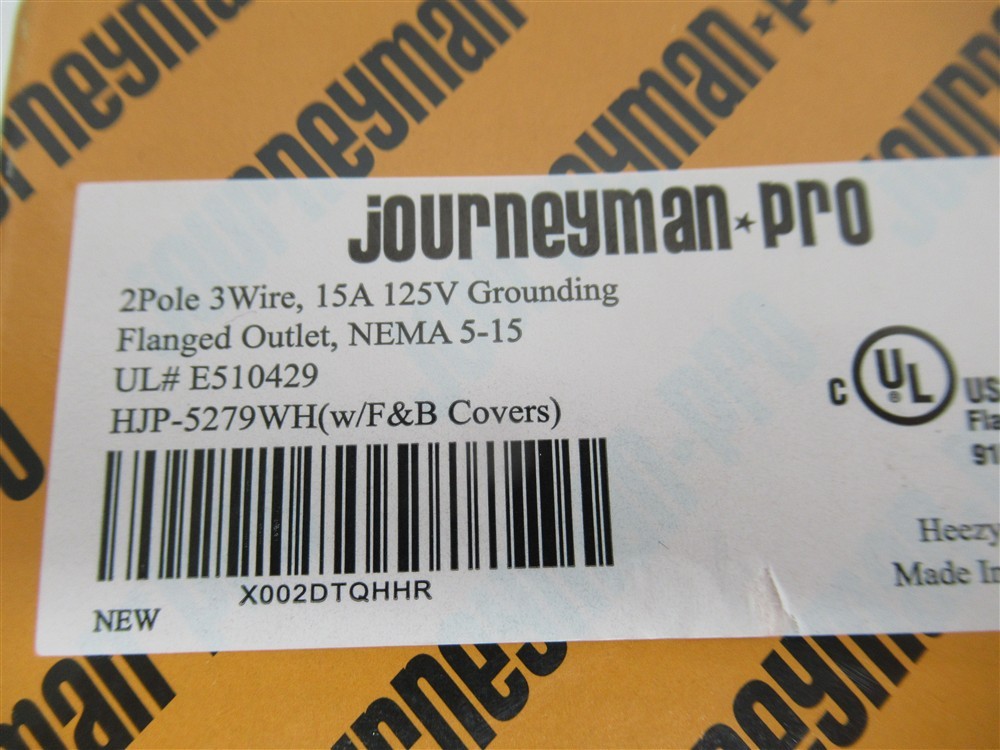 Journeyman Pro HJP-5279WH , 15 AMP – 125V Flanged Power Outlet Receptacle Plug