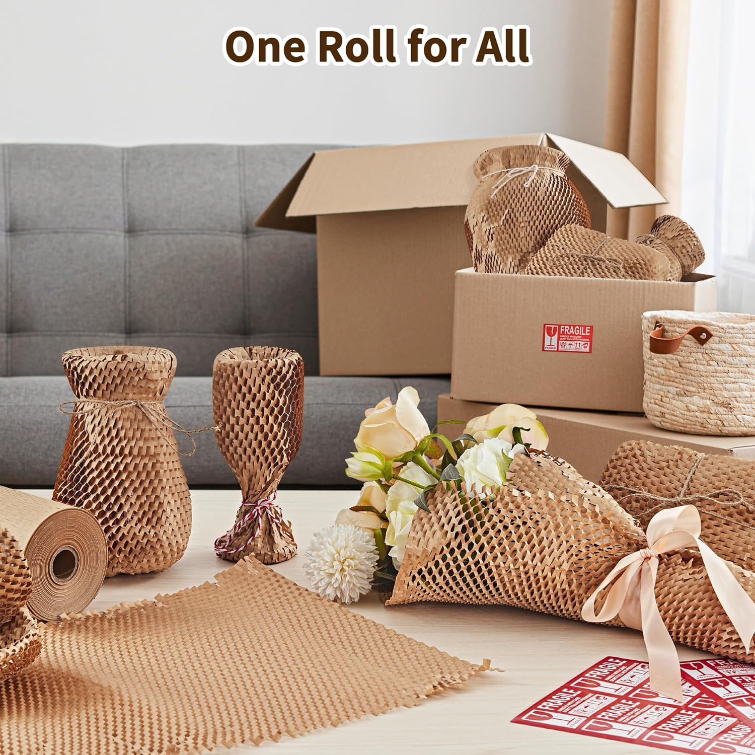 Honeycomb Packing Paper, 15″ X 400′ Packing Wrap Roll for Shipping | Recyclable