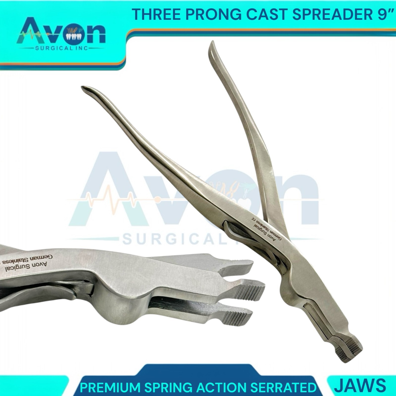 9in Cast Spreading Removing Pliers, 3-Prong Serrated, Spring-Action,German Steel
