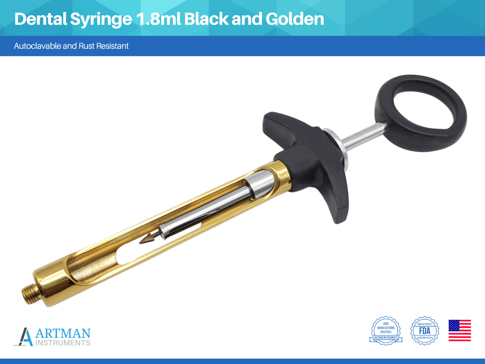 Dental Syringe Aspirating 1.8ml Black & Golden ARTMAN