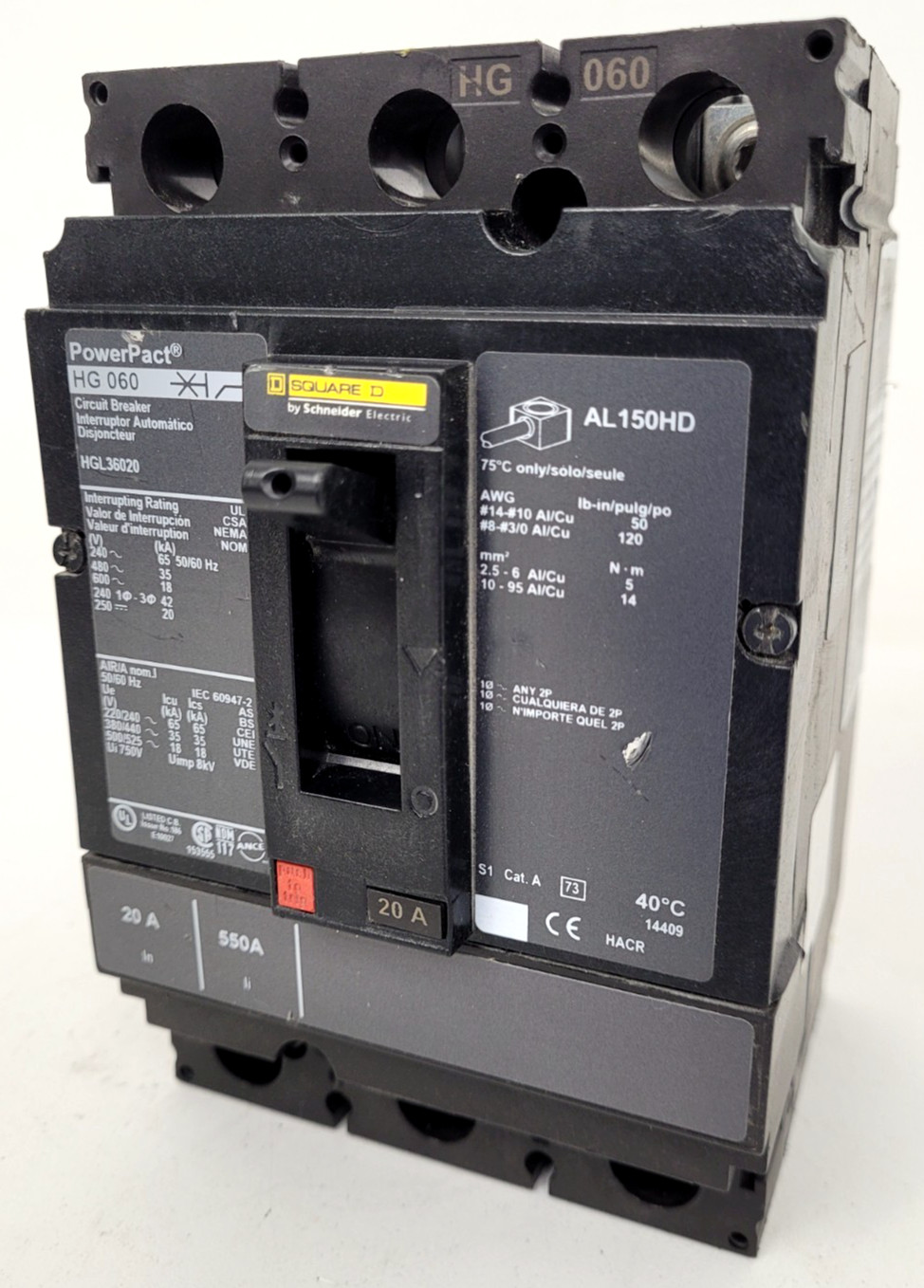 HGL36020 Square D 20 Amp Circuit Breaker 600V – Next Day Option