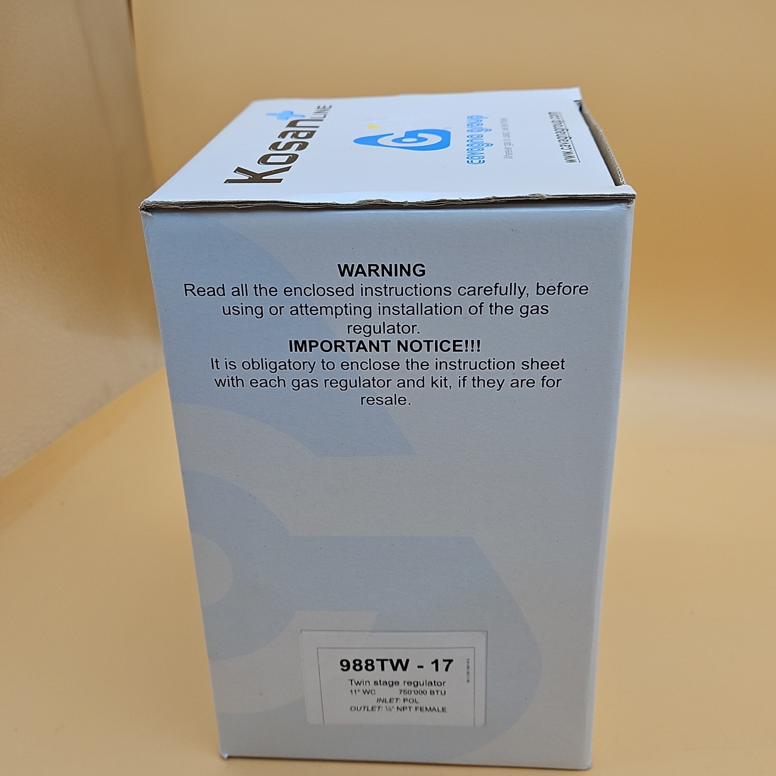 Cavagna Group Kosan Line Twin Stage Regulator 988TW-17 11″ WC 750000 BTU New