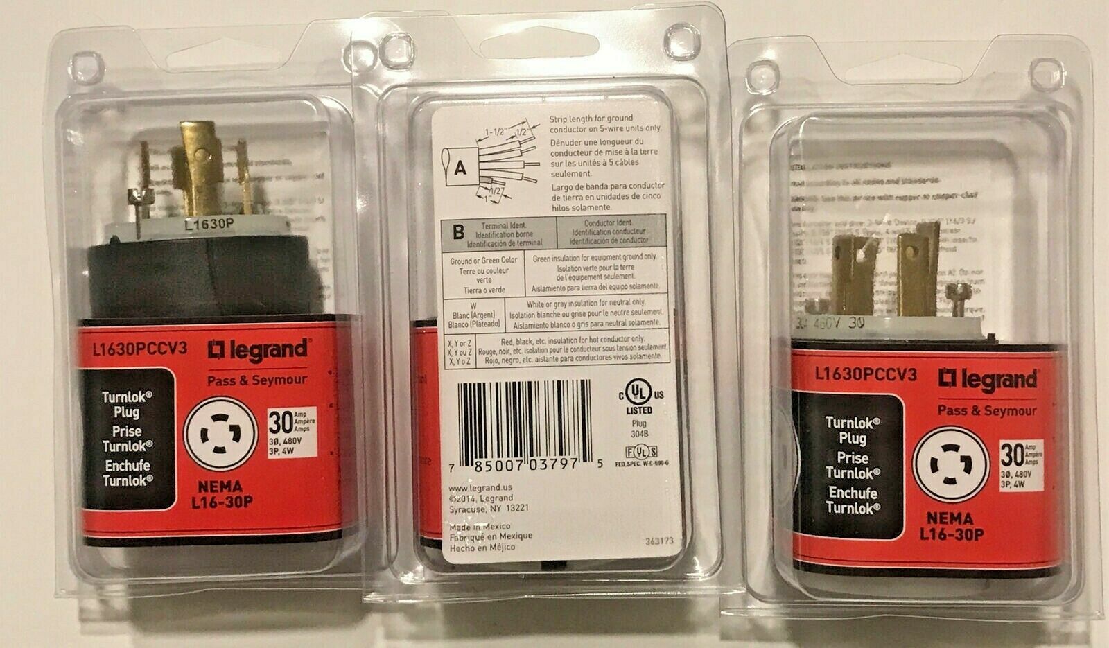 7 Pcs. LEGRAND NEMA L16-30P/ L1630-PCCV3 TURNLOK PLUGS 30A 3PH 480V 3P 4-WIRE
