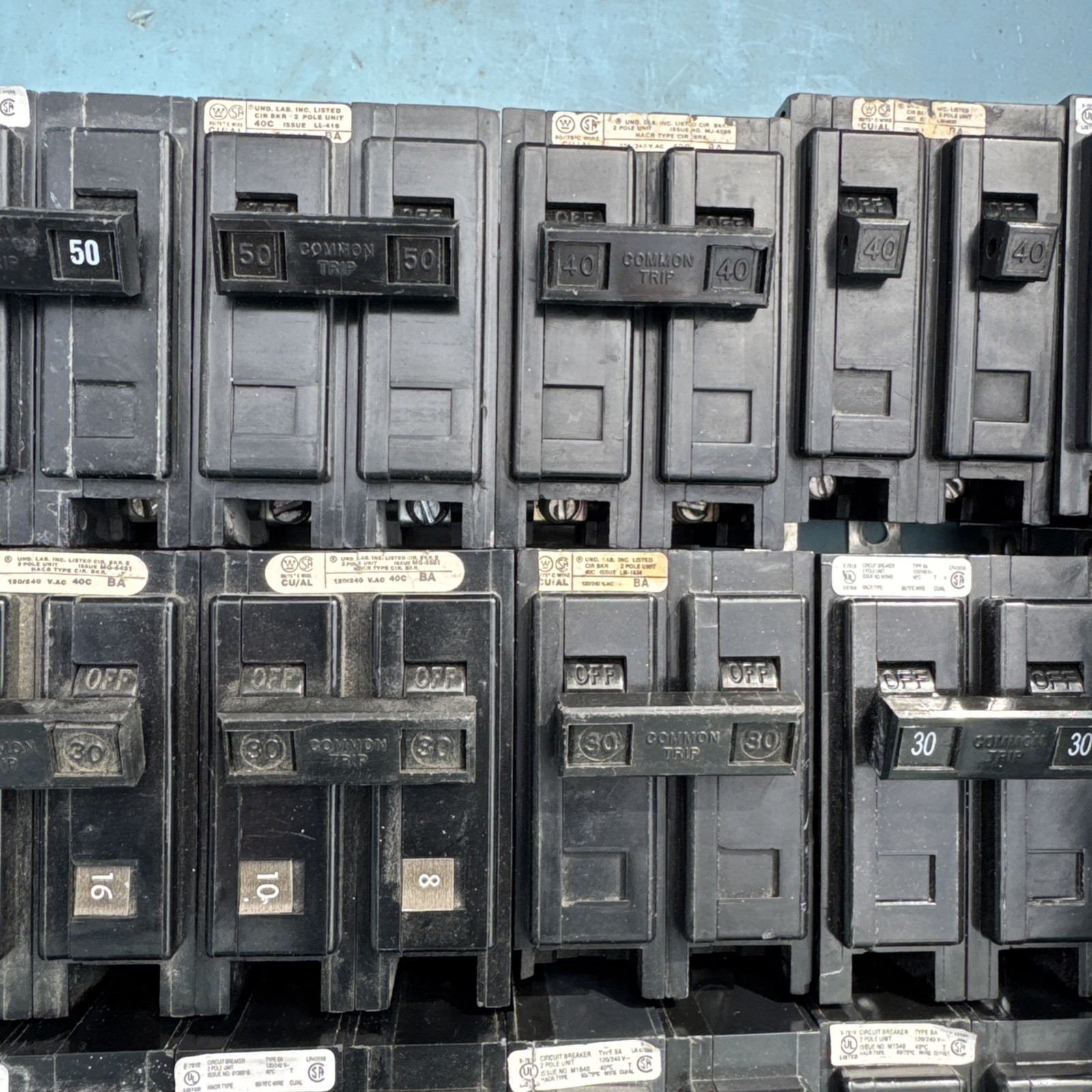 Lot of 27 Eaton Westinghouse Cutler Hammer 2P Circuit Breaker 15A 25A 30A 40A 50