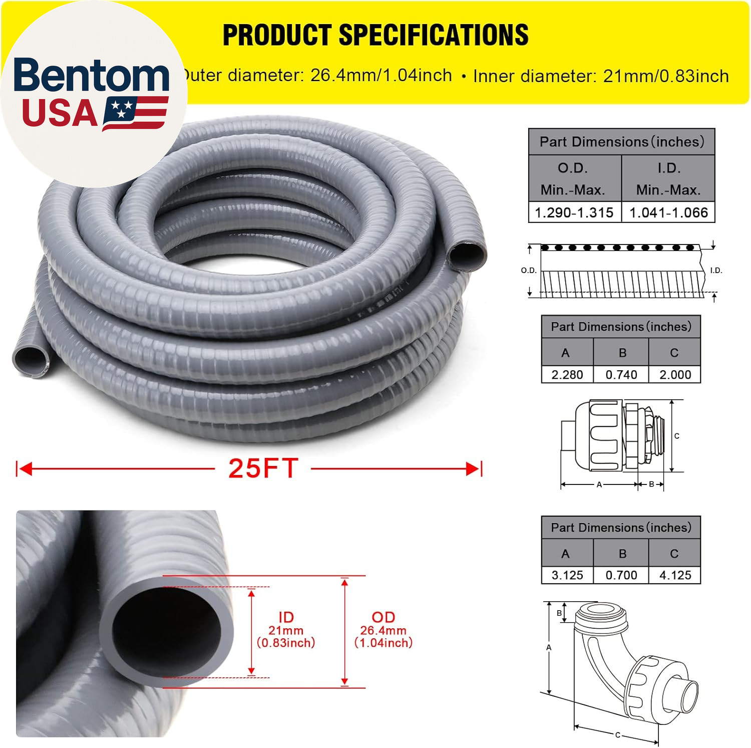 Liquid-Tight Conduit and Connector Kit,Flexible Non Metallic Liquid Tight Electr