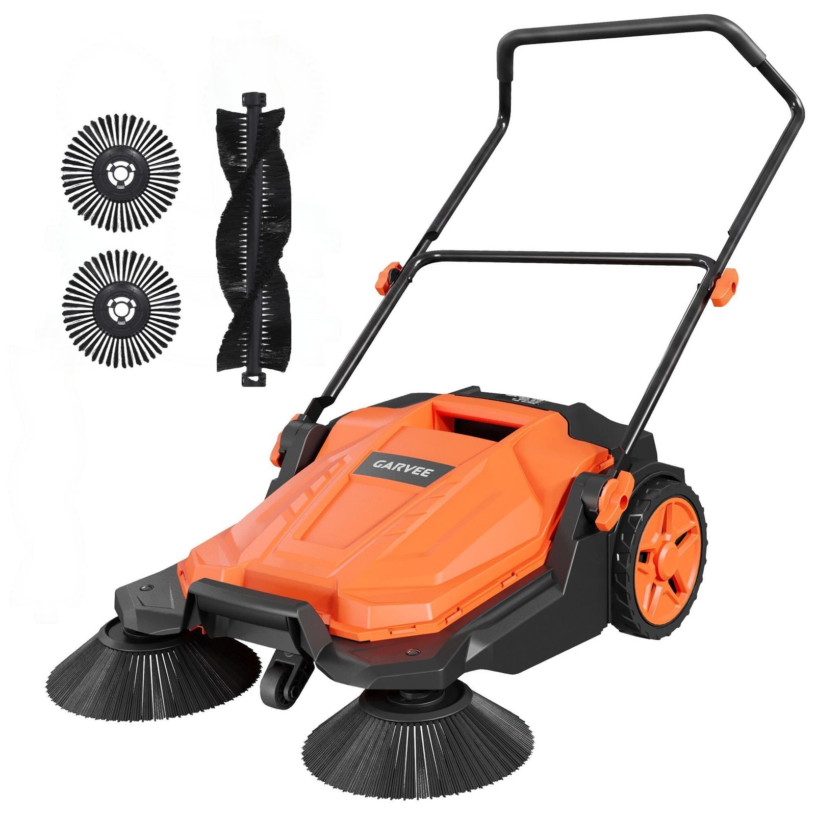 GARVEE Walk-Behind Hand Push Floor Sweeper 25.6″ Width 5 Gallon Waste Container