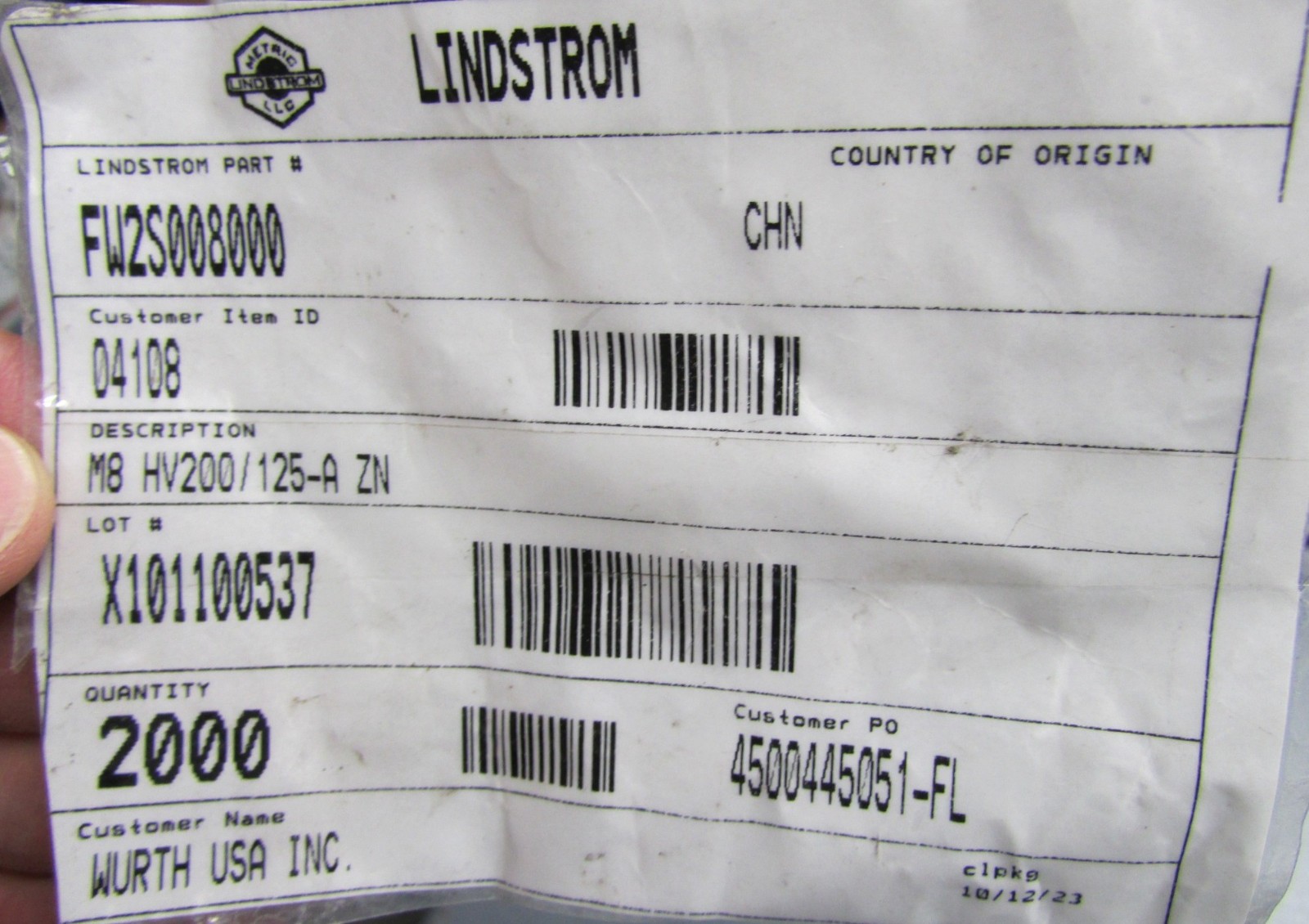 Lot 50 Lindstrom M8 Hardened Steel Flat Washers, Zinc DIN 125A TP200 200 Vickers