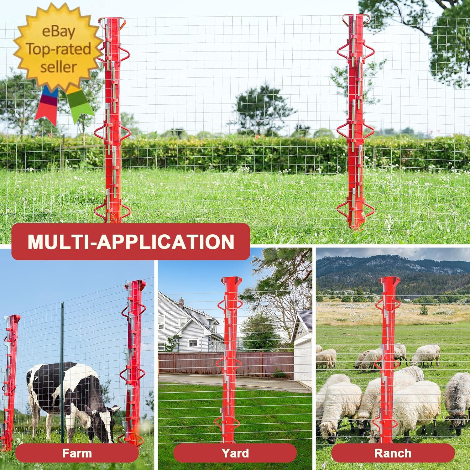 4Ft Woven Wire Fence Stretcher Bar with 5 Wedges, Heavy-Duty Carbon Steel Fence