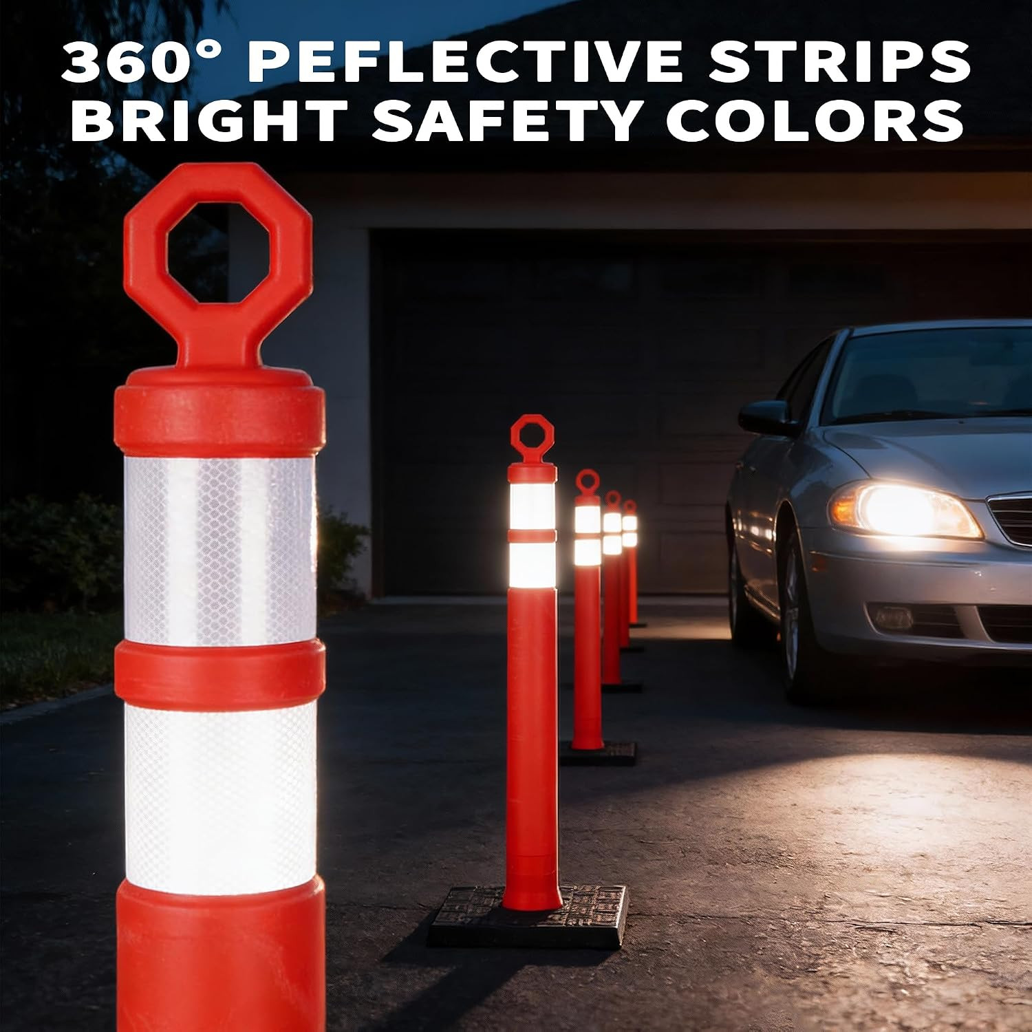 6 Pack 42 Inch Orange Traffic Delineator Posts, Heavy-Duty Safety Posts with 360