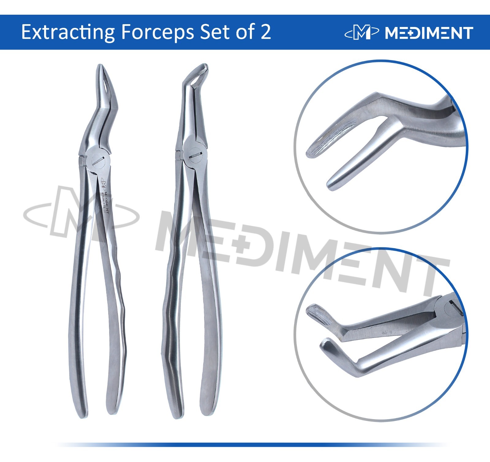 2 Pcs German Dental Extracting Forceps Lower & Upper Molars Roots Instruments