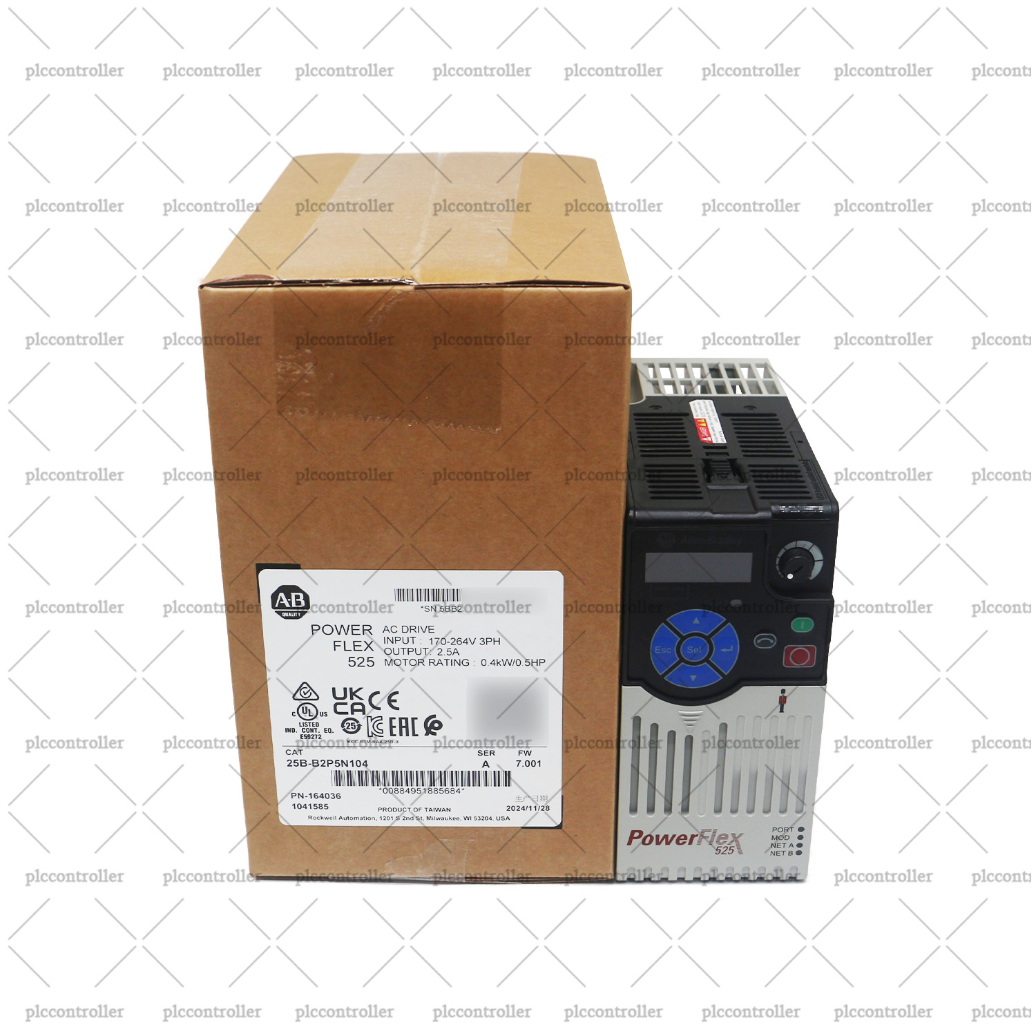 New Allen Bradley 25B-B2P5N104 PowerFlex 525 0.4kW (0.5Hp) AC Drive No Filter