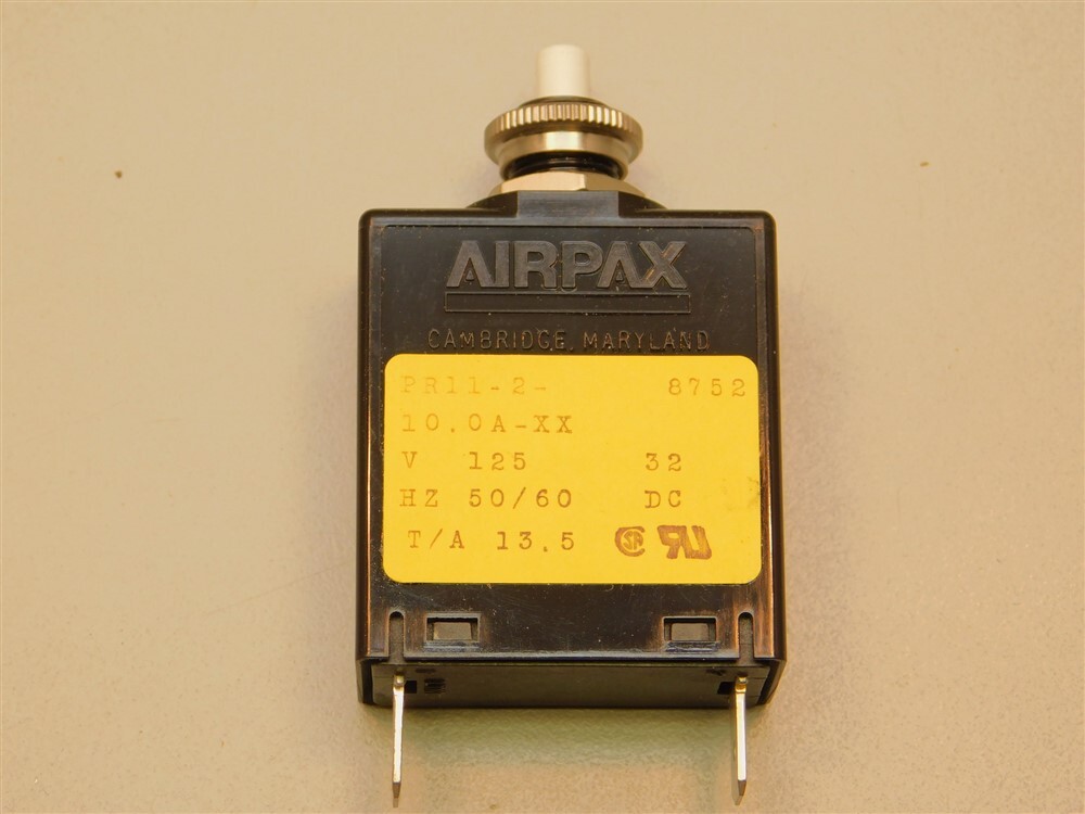Airpax PR11-2-10.0A-XX 10A 125VAC/32DC 50/60Hz Push to Reset Circuit Breaker