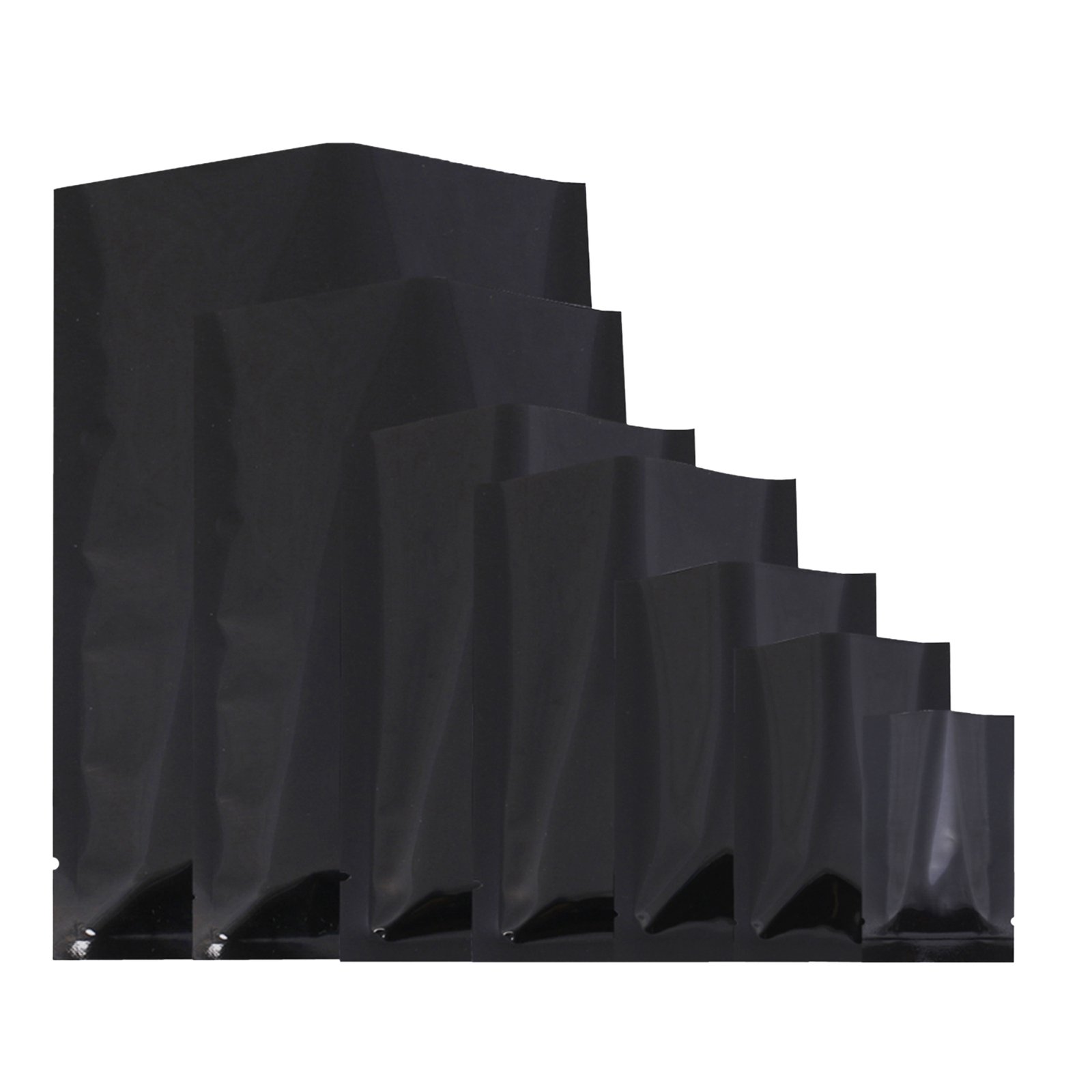 Flat Glossy Black Foil Open Top Mylar Bags Sample Pouches Variety Quantity Sizes
