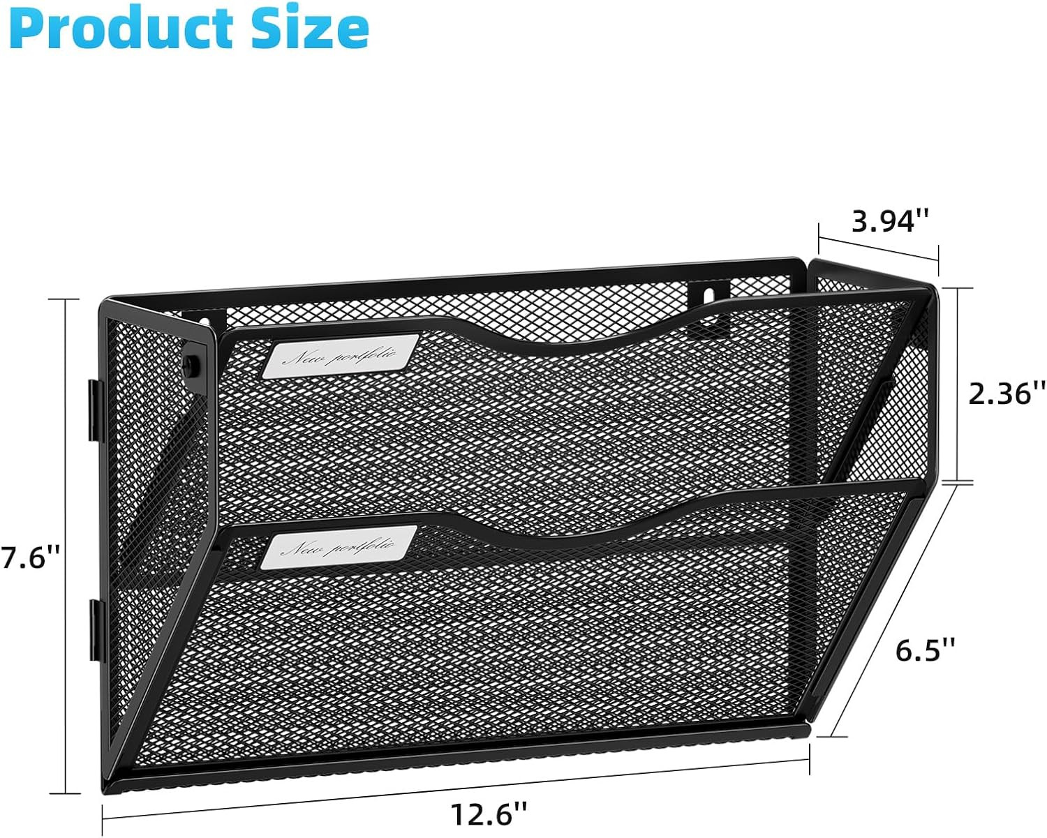 2 Tier Wall File Organizer Mesh Hanging Mail Holder Office Home Black Storage