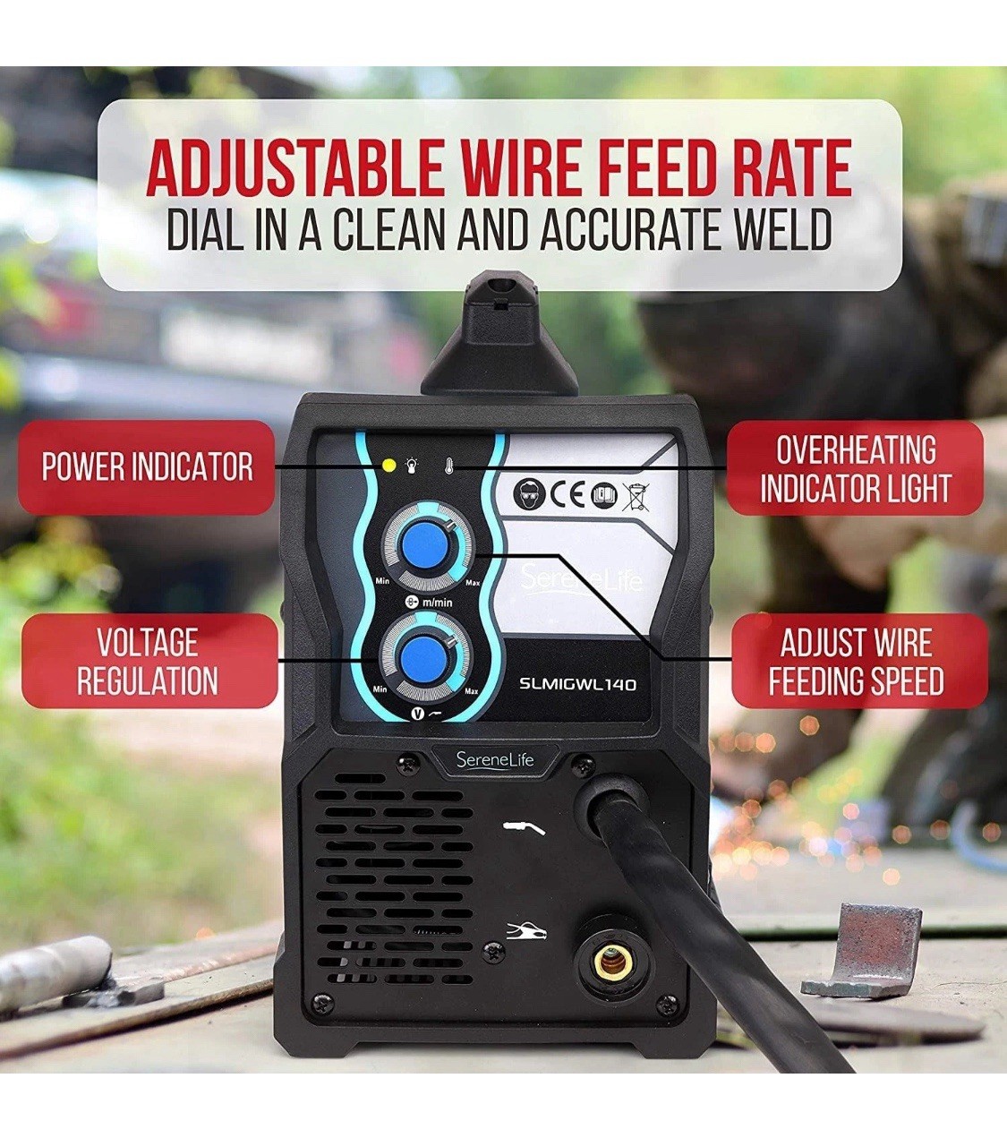 SereneLife MIG Welder Flux Core Welding Machine w/ Gas/No Gas SLMIGWL140 – Blue