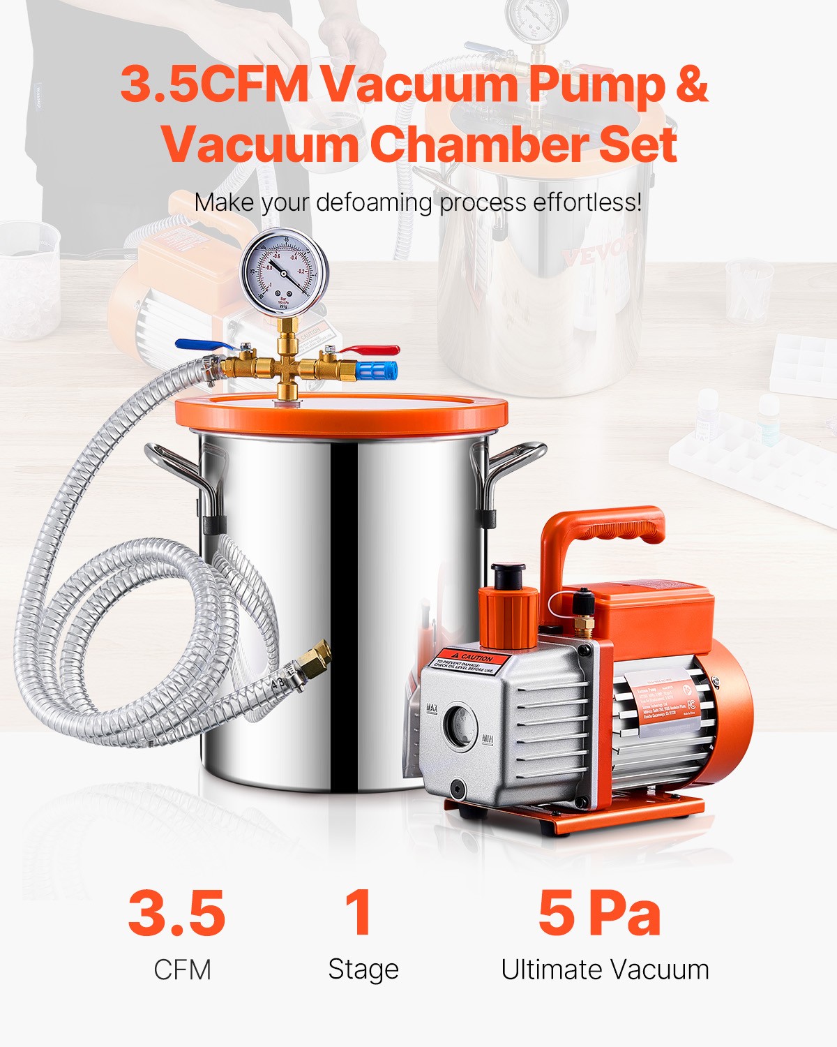 Uimoso 1.5 Gallon Vacuum Chamber 3.5CFM Single Stage Pump Degassing Chamber Kit