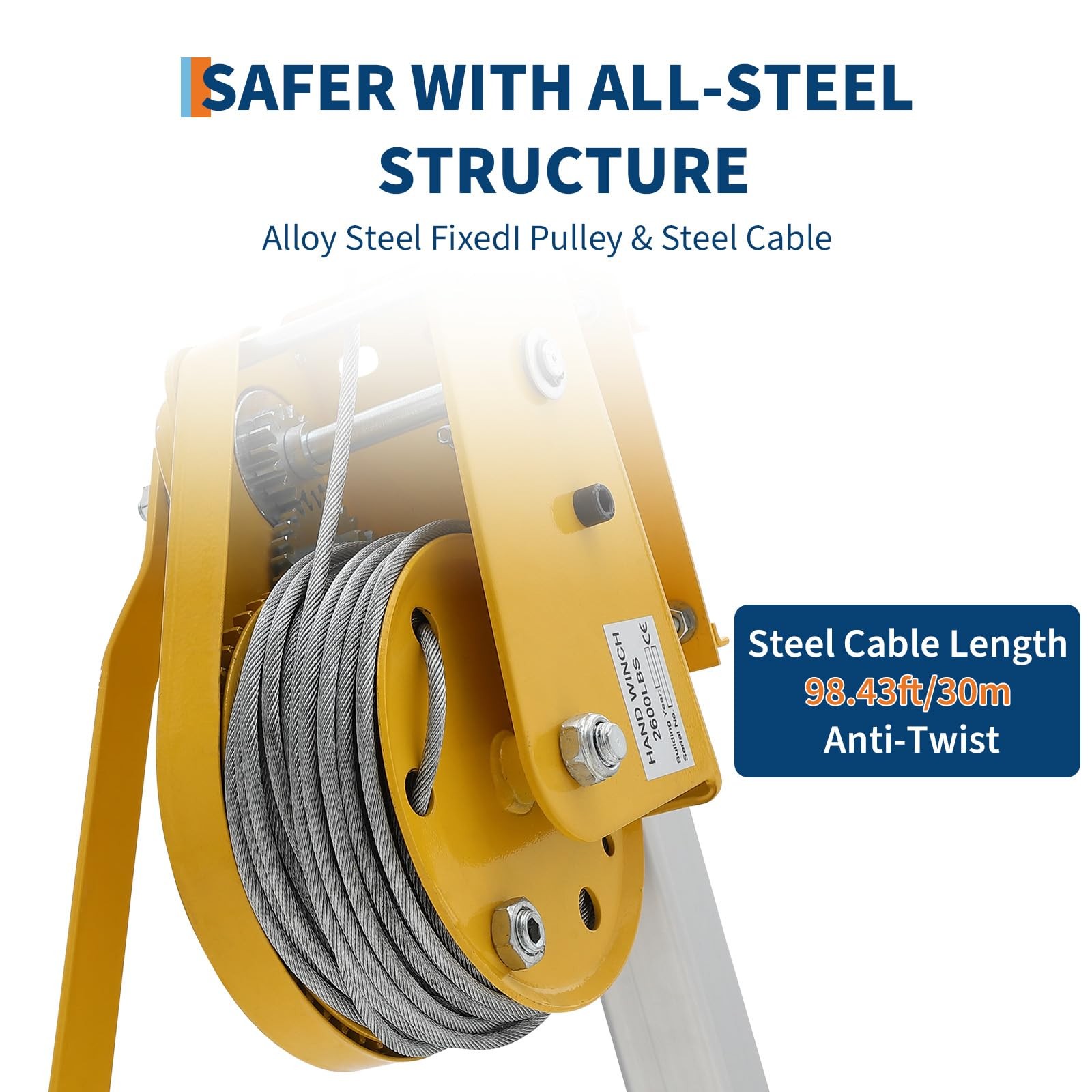 Confined Space Tripod Kit, 2600 Lbs Winch, 8ft Legs & 98ft Cable, Rescue Tripod
