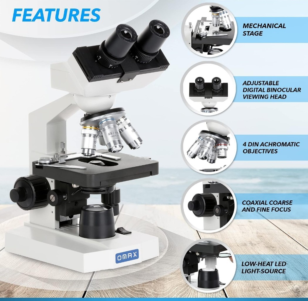 Omax Microscope 40X-2500X Magnification Student or Laboratory Dual Stage M82E