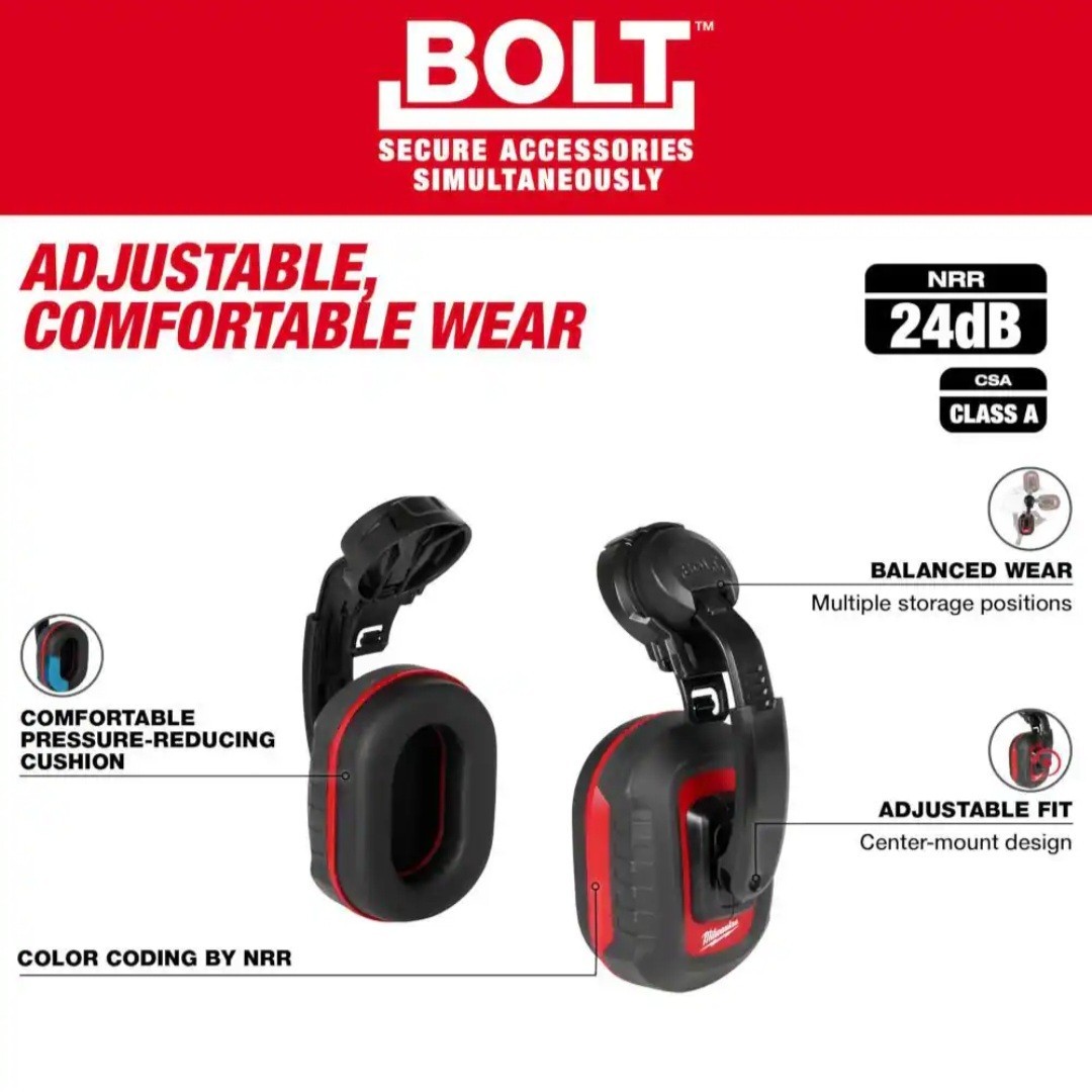 Milwaukee BOLT Earmuffs, Noise Reduction Rating of 24 dB 48-73-3250