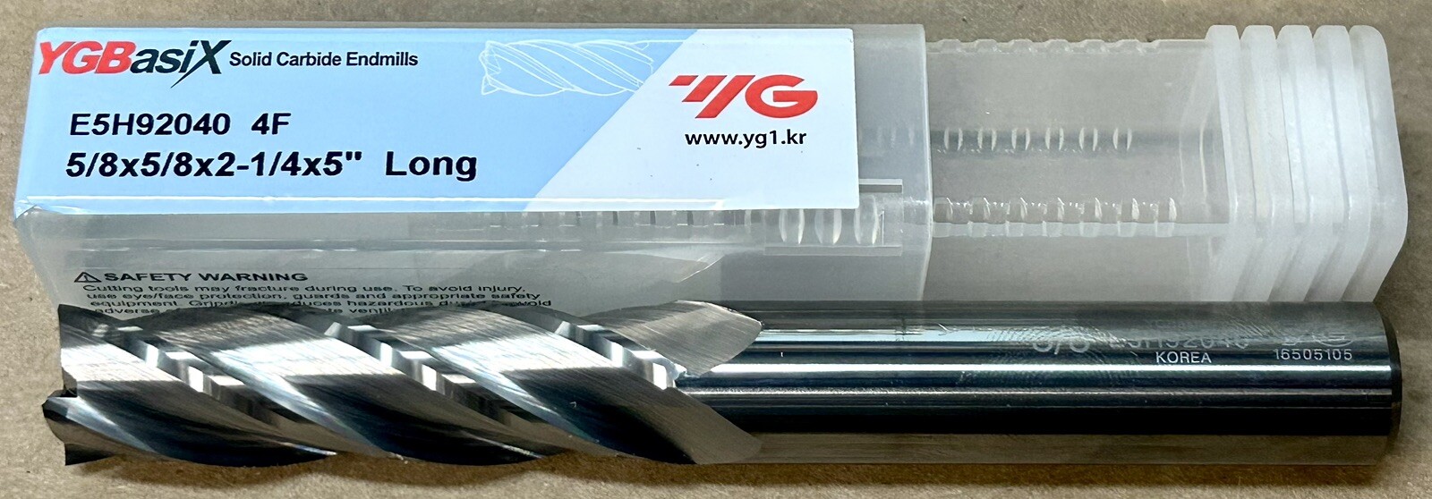 YGBasix 5/8 x 5/8 x 2-1/4 x 5 Long Carbide End Mill, 4 Flute, 30 Deg, Square End