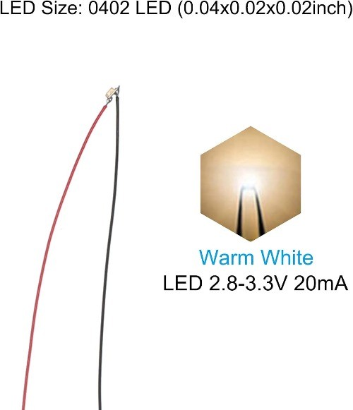 0402 Pre-Wired Micro LED, 25 Pcs Pre-soldered Mini Light Emitting Diodes SMD