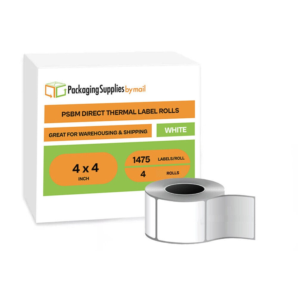 White Direct Thermal Labels 4″ x 4″ – 4 Rolls (5900 Labels) – No Ribbon Needed