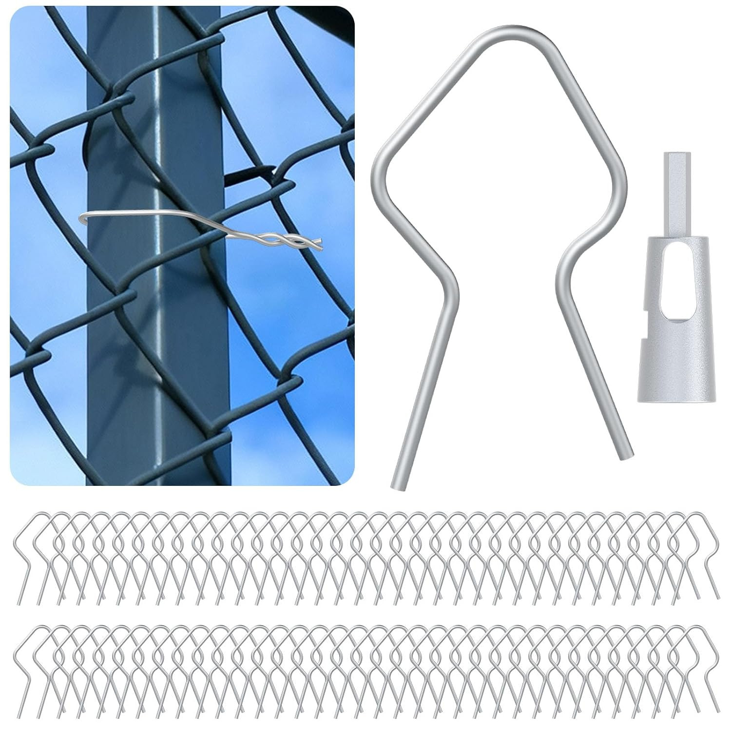 100-Pack T-Post Fence Clips with Free Drill Chuck Tool,Heavy-Duty 11-Gauge Galva