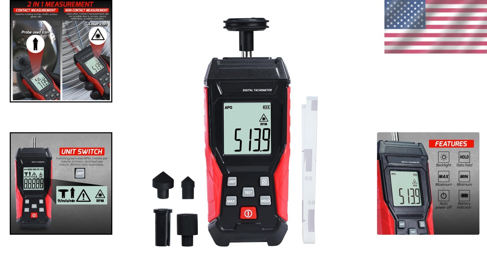 Versatile Digital Tachometer with Data Hold & Backlight – Ideal for Mechanics