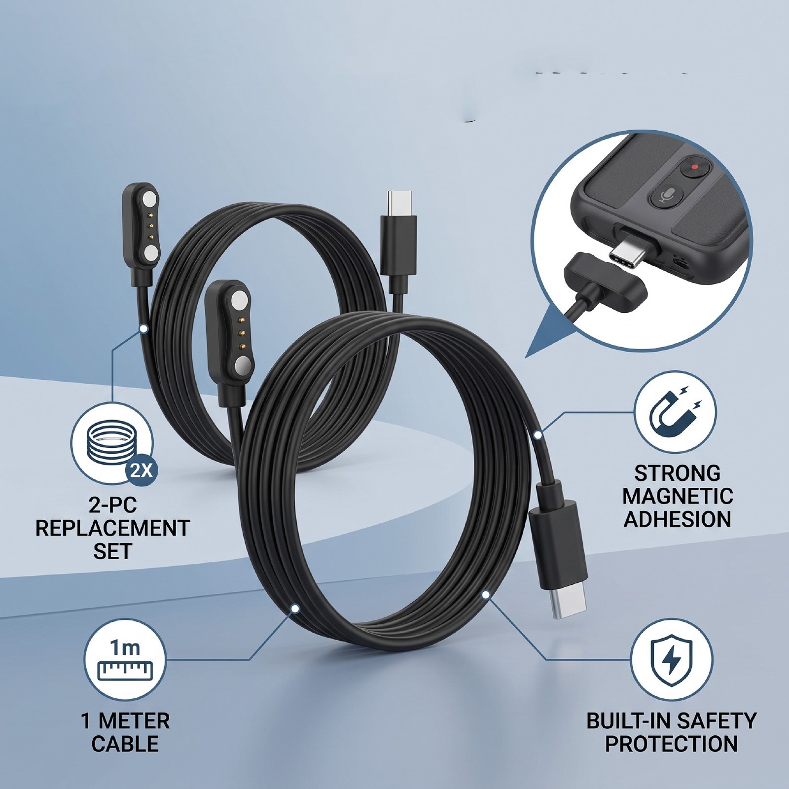 2pcs AI Voice Recorder Type C Charging Cable Fit For Mobvoi TicNote AI Voice CHU