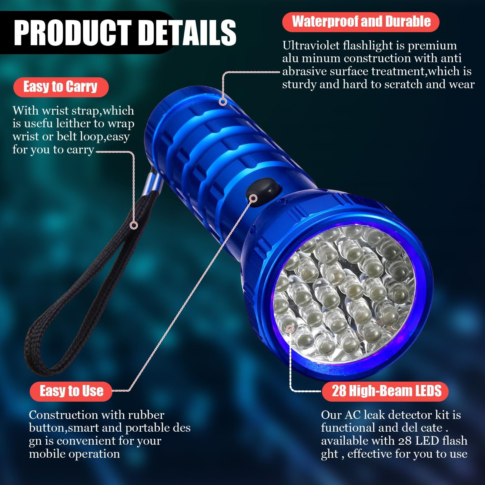 AC Leak Detector Kit UV Dye Injector For R134a R1234yf R410a HVAC Tool