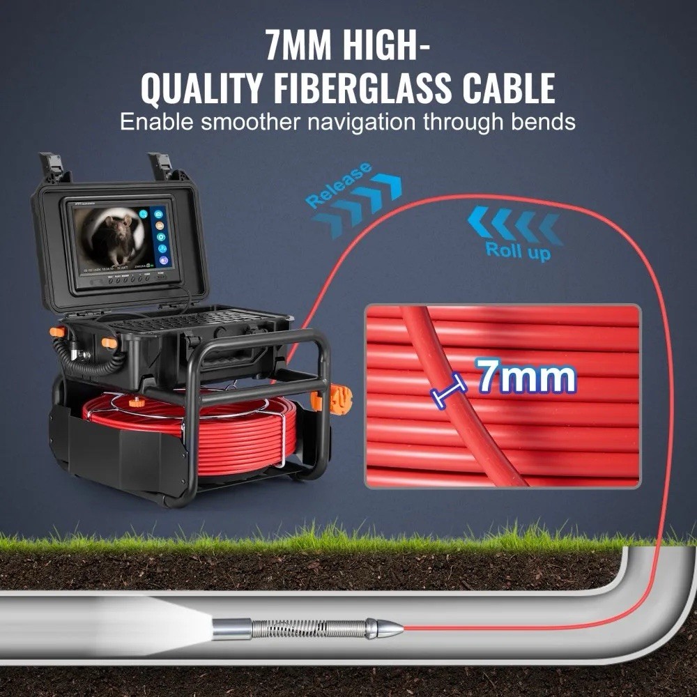 VEVOR Sewer Camera, 98 ft/30m, Self-Leveling Drain Camera with 512Hz WP9612FT