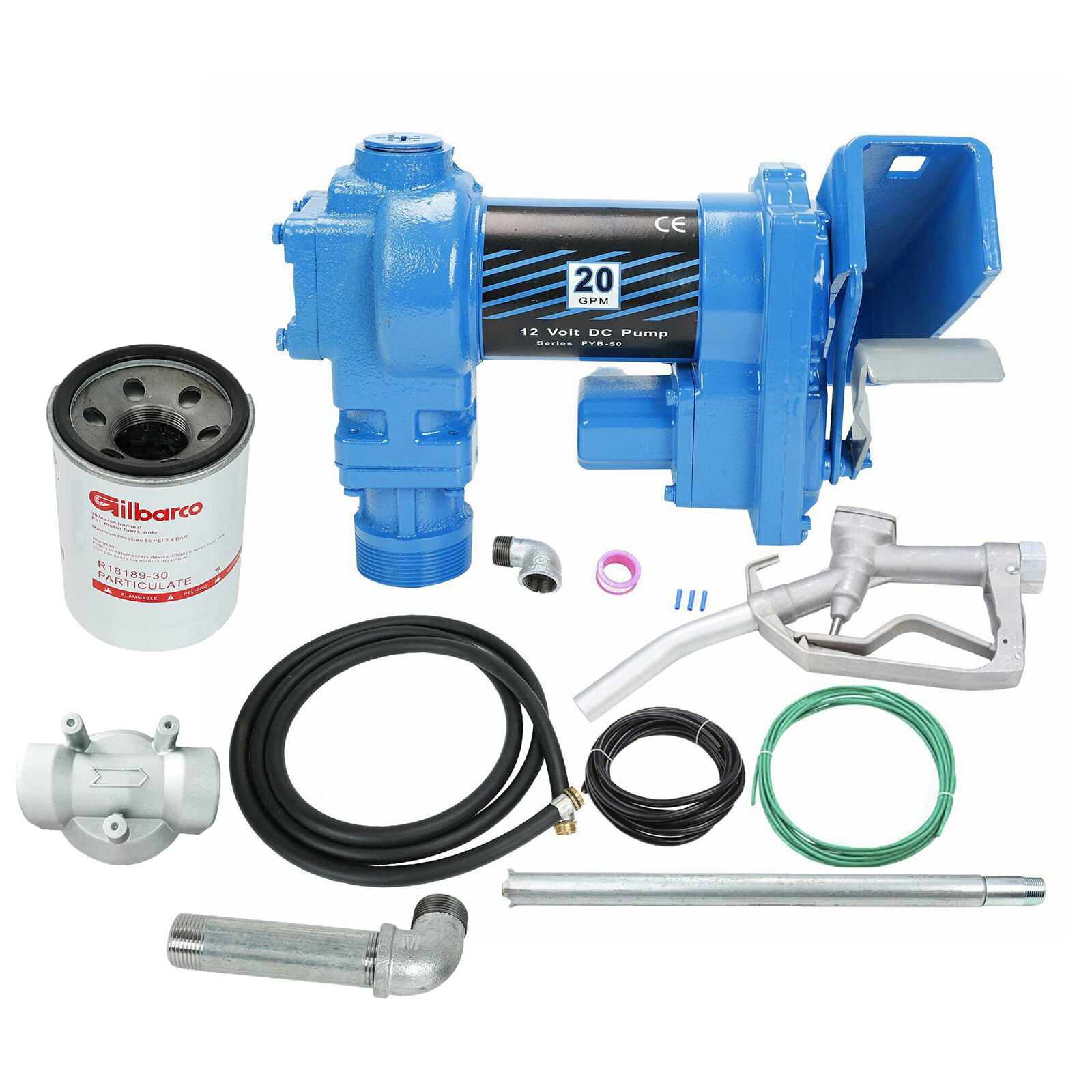 Gasoline Fuel Transfer Pump Kit 12V DC 20GPM with Particulate Filter