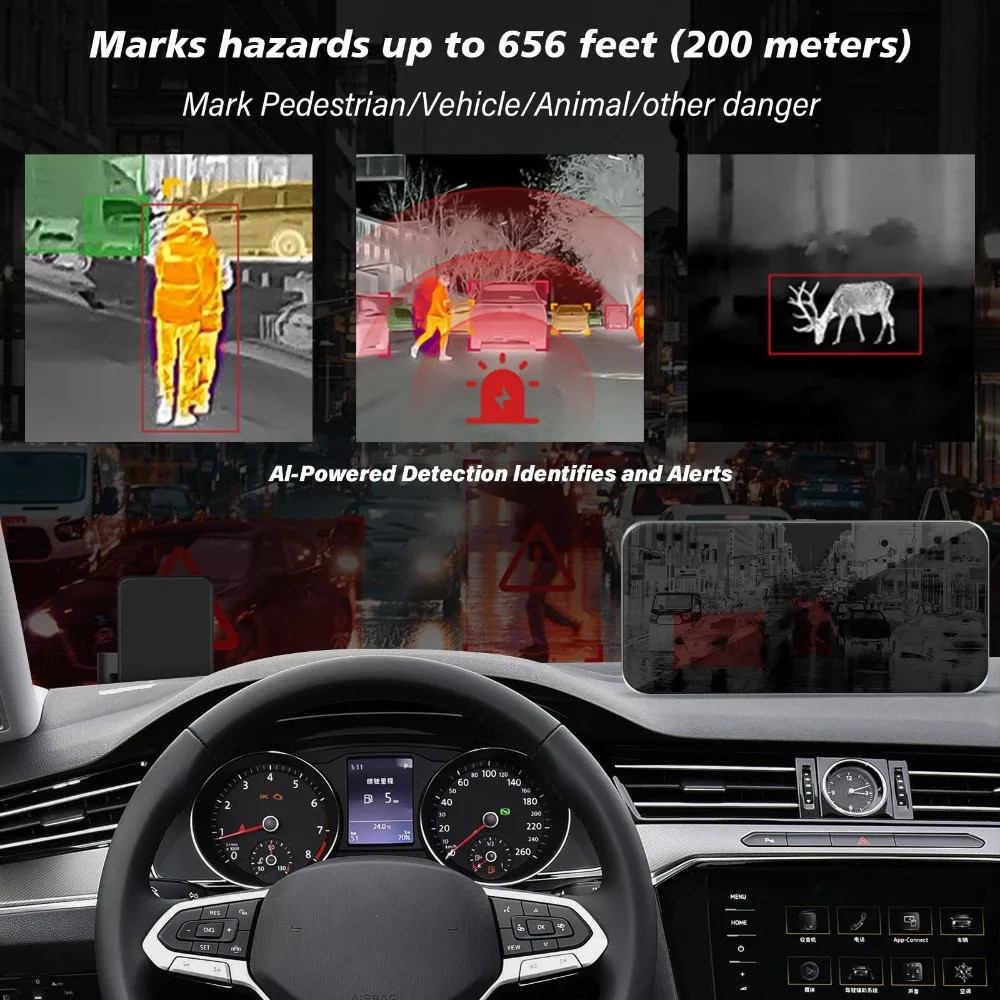 Thermal Imaging Dash Cam 256×192 Night Vision Camera for Cars, Driving Recorder