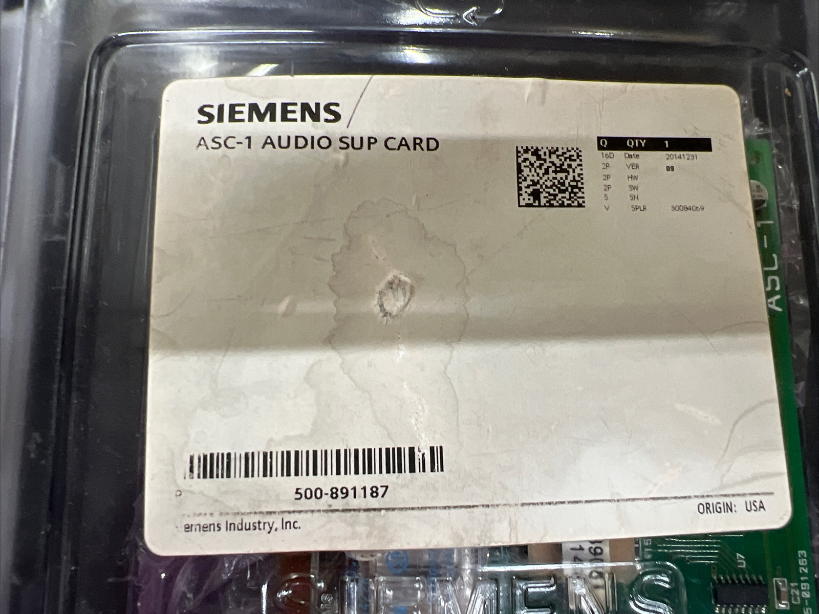 Siemens 500-891187 ASC-1 Fire Alarm Module Board Card AUDI SUP CARD NEW