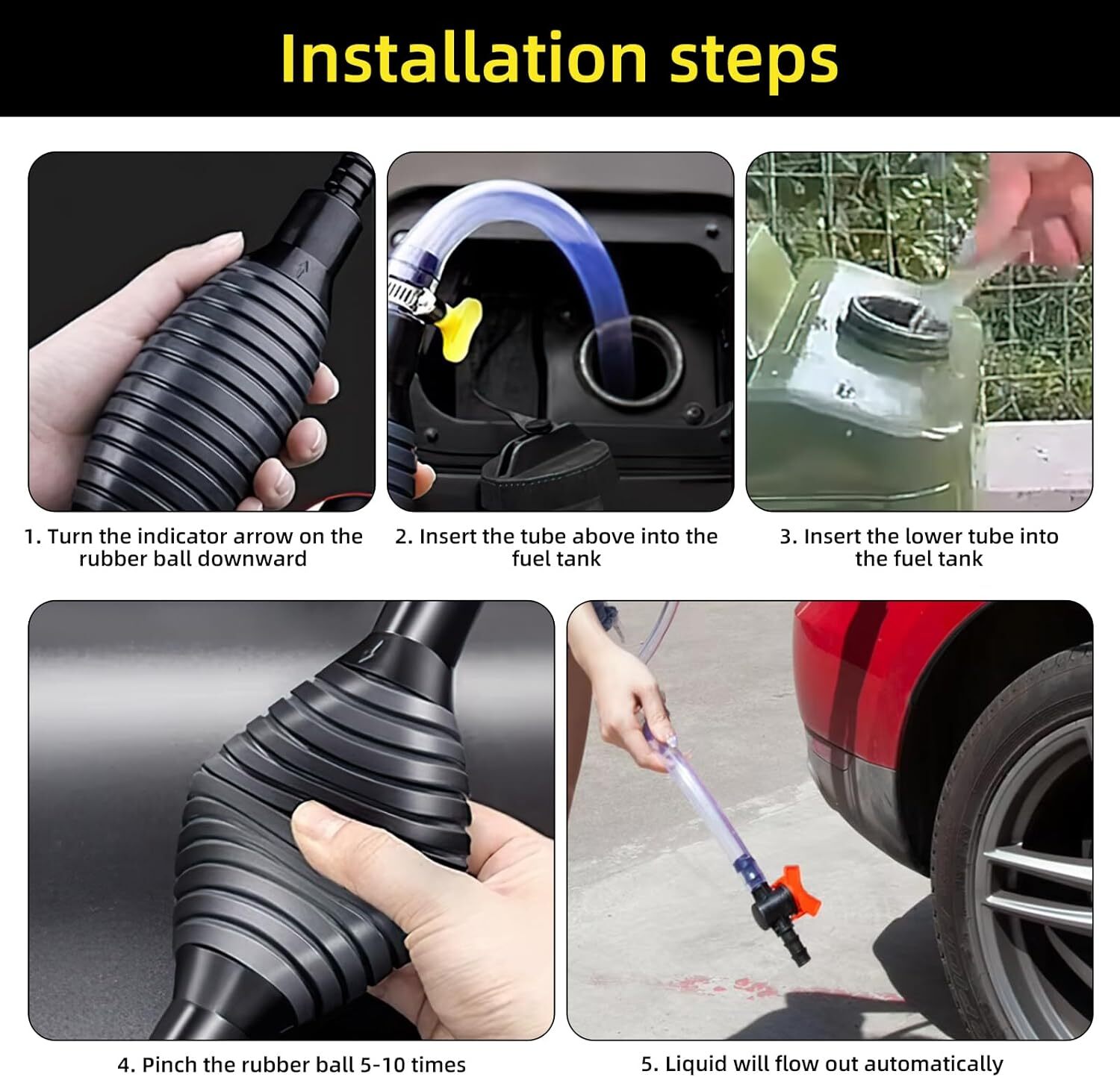 9.8Ft Siphon Hose Transfer Hand Pump With Flow Valve For Gasoline Oil Water Fuel