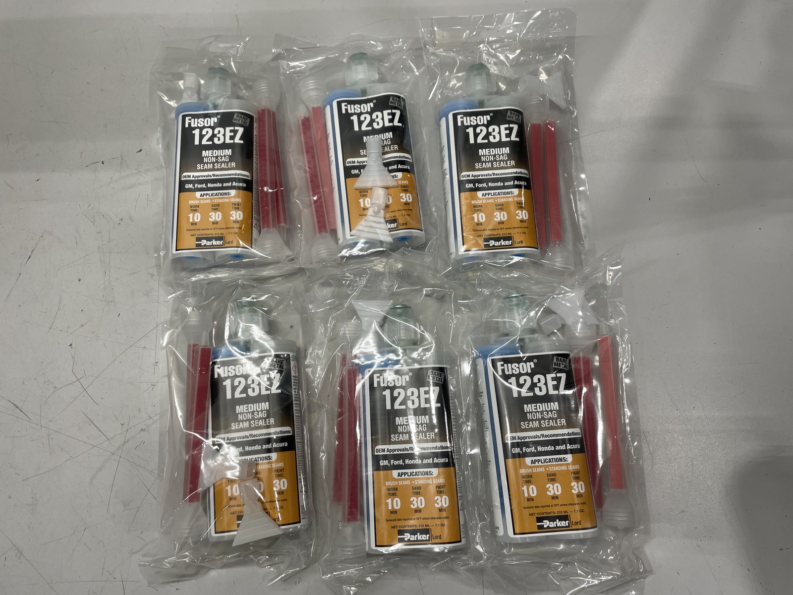 6 Pack of Fusor 123EZ 2-Part Medium Non-Sag Blue Seam Sealer 7.1 oz