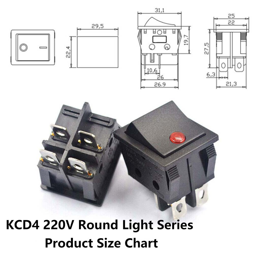 KCD4 Rectangular Boat Rocker Switch 25x31mm Rocker Power Switch ON-OFF AC 250V