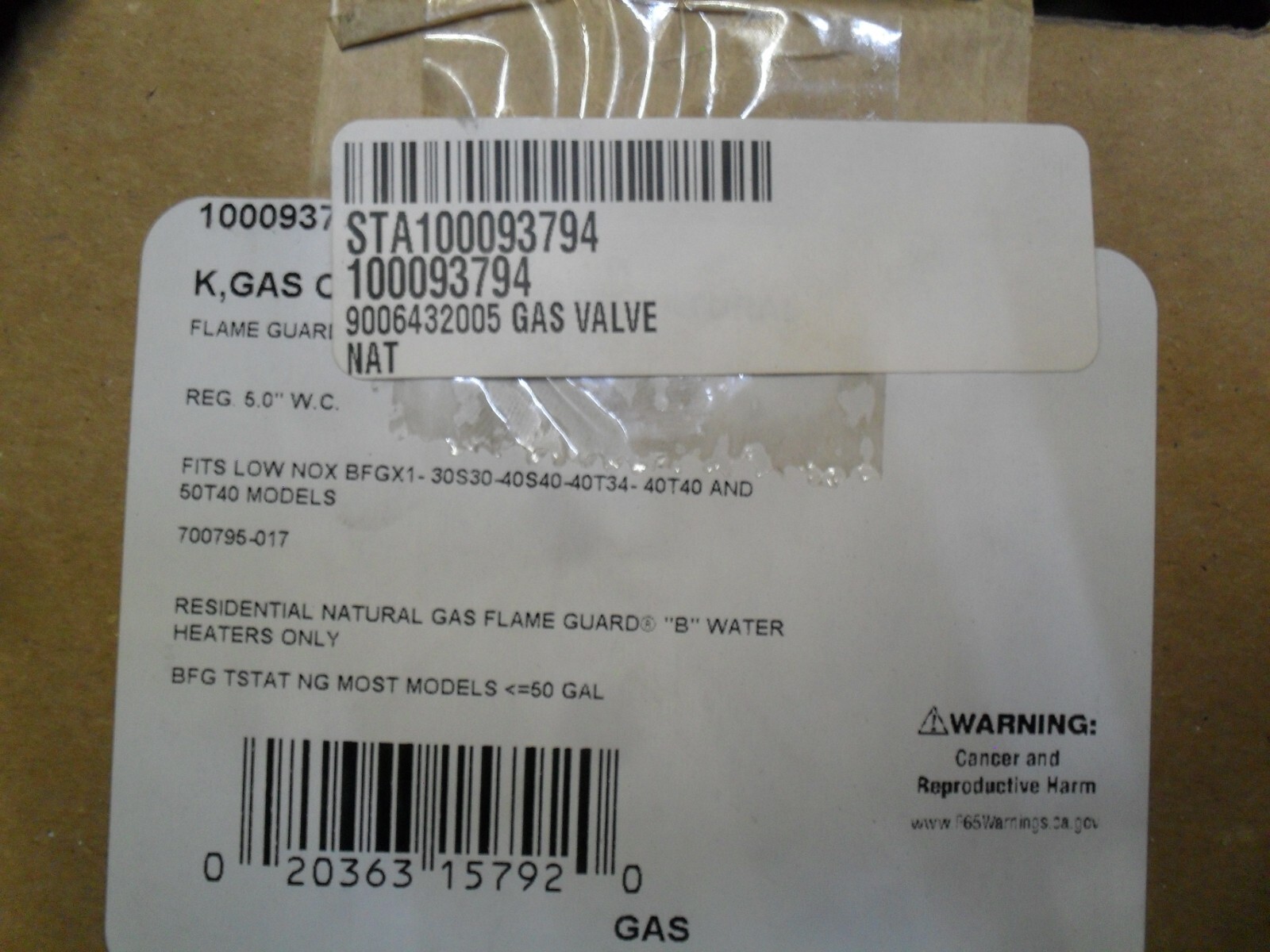 State White Rodgers 9006432005 100093794 Gas Valve NG
