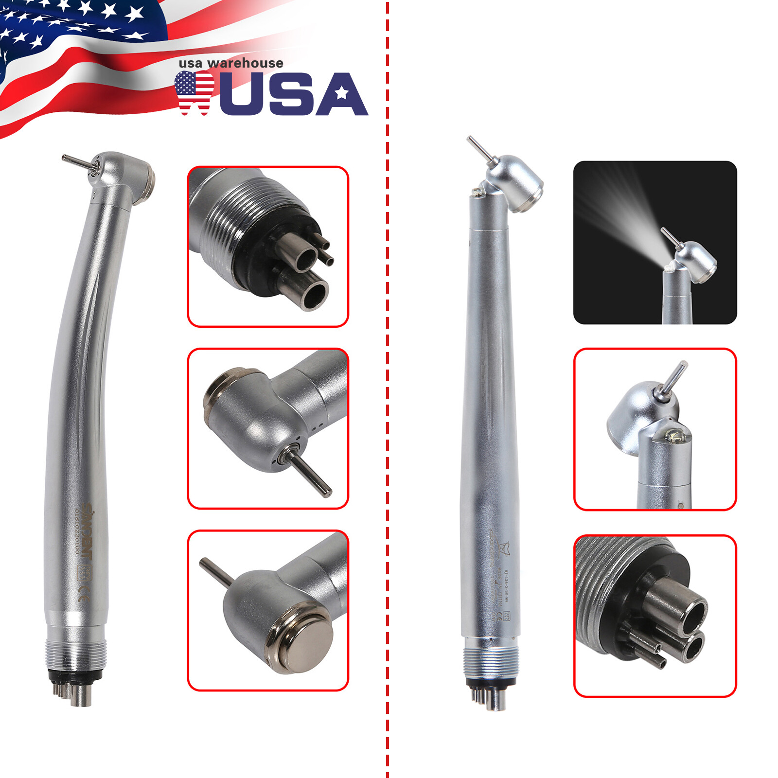NSK Style Dental LED 45° Degree/High Speed No-LED Turbine Handpiece 4 holes MD