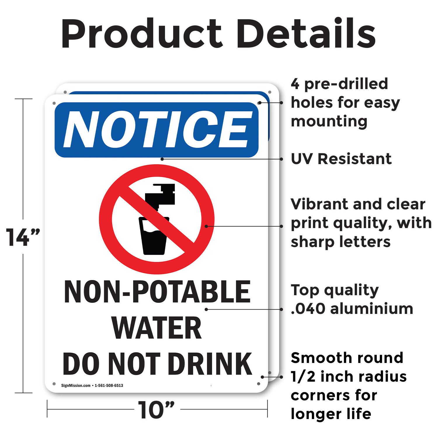 (2 Pack) Non-Potable Water OSHA Notice Sign Decal Metal Plastic