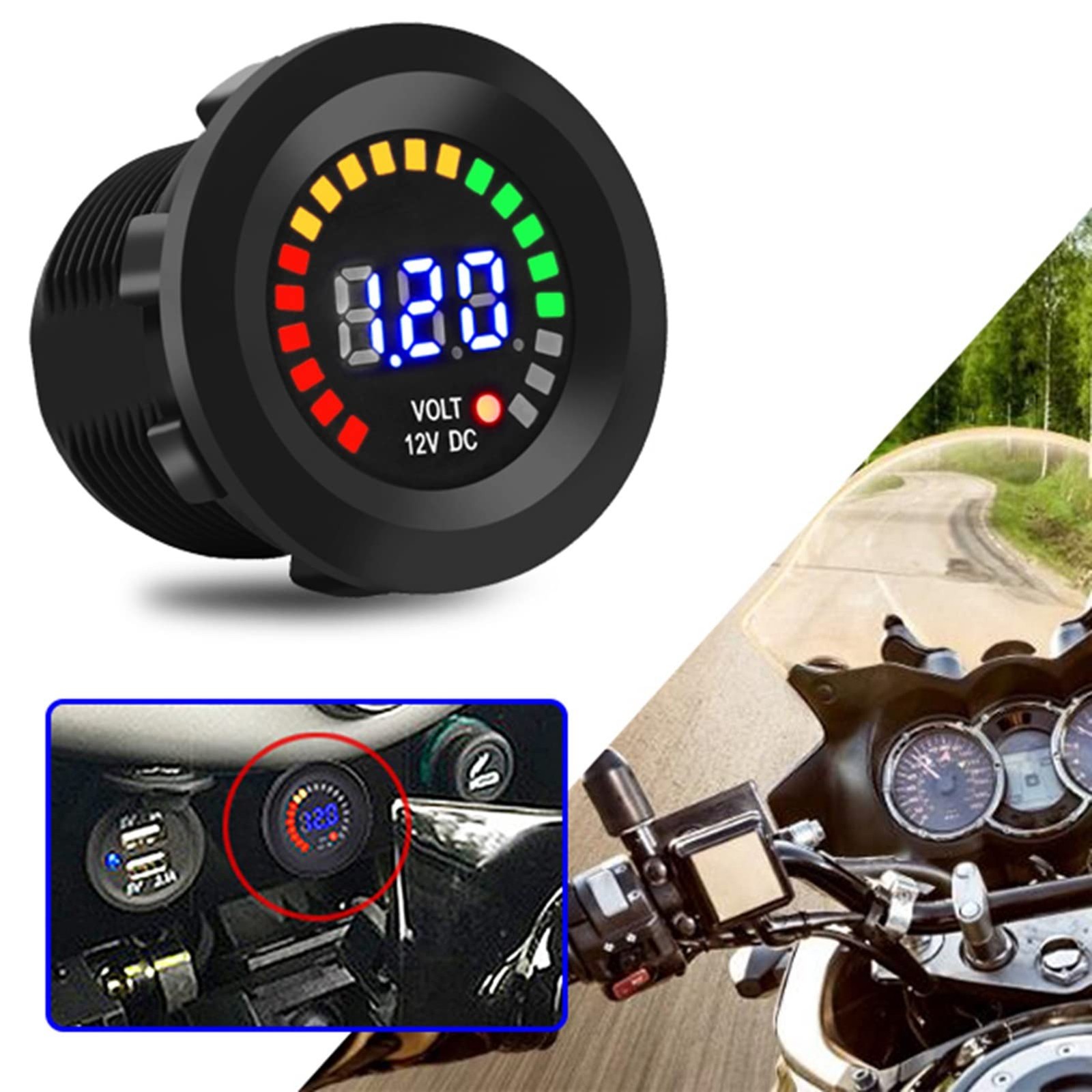 Digital 12V Waterproof LED Display Voltmeter Gauge Motorcycle Car Truck Marine